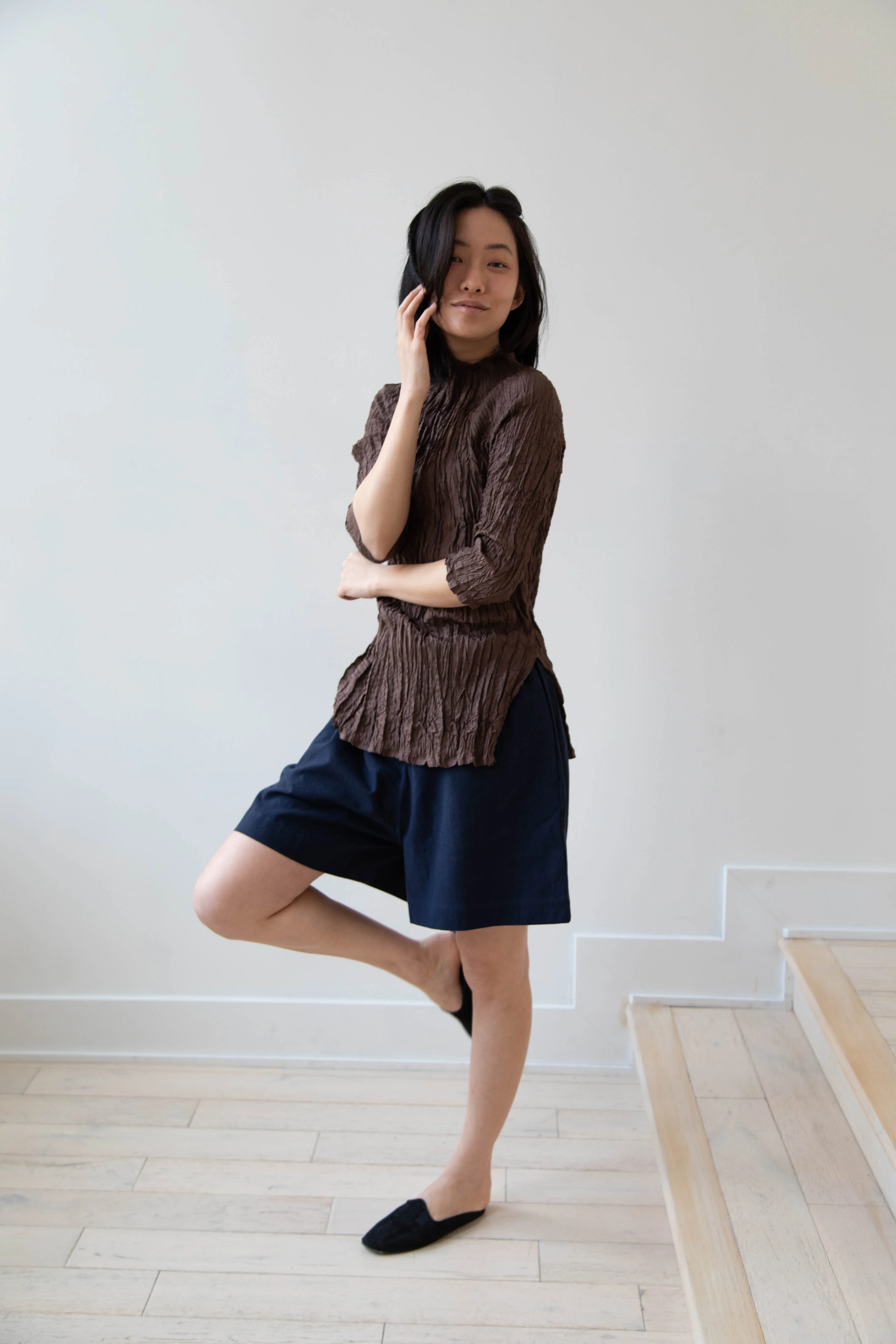 Anaak | Palma Pleated Tunic in Cacao Silk