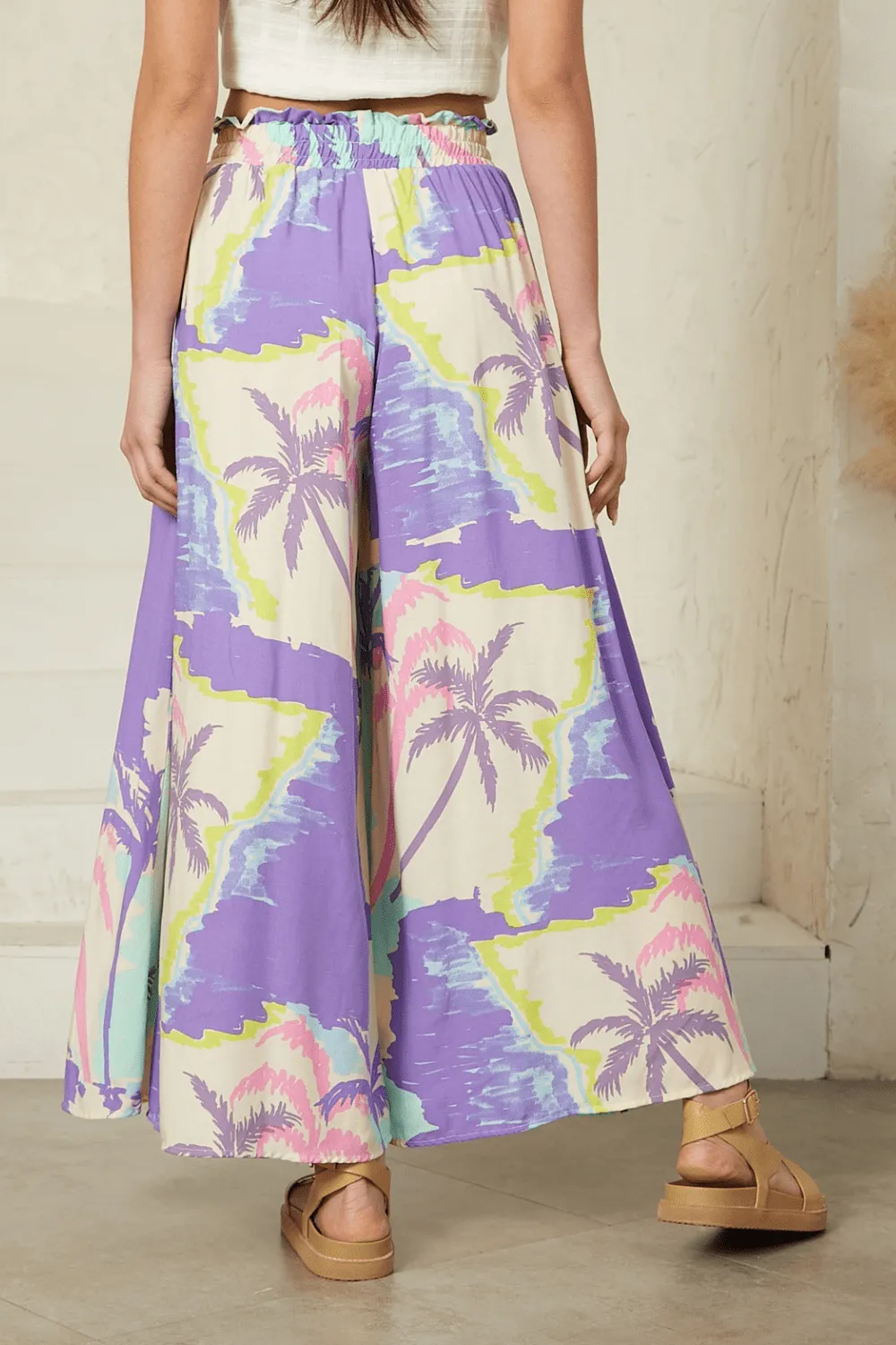 Aria Wide Leg Pants - Purple Palms