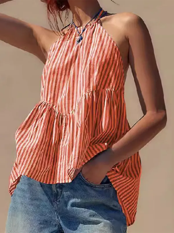 Backless Peplum Top for Women with Striped Design