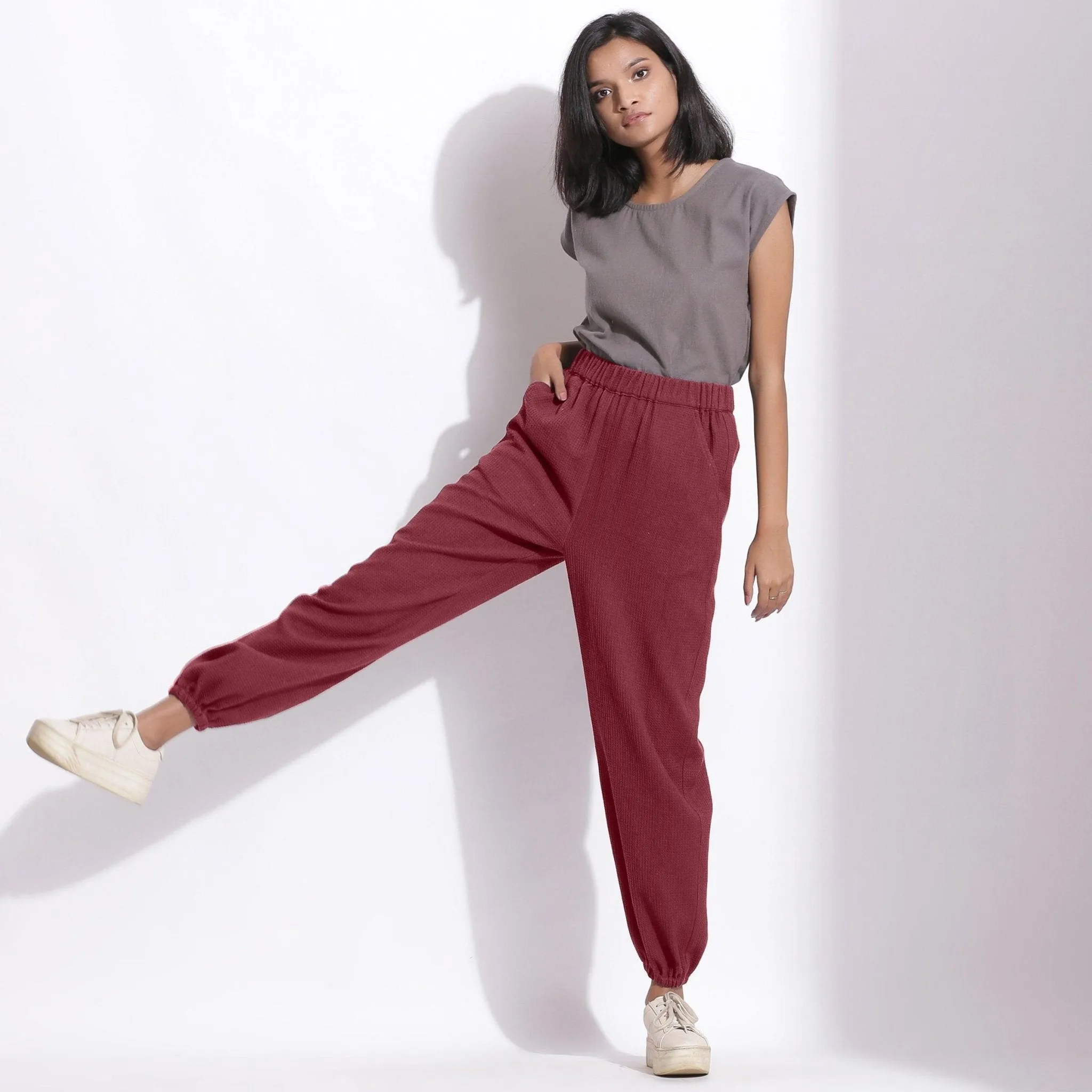 Barn Red Warm Cotton Waffle High-Rise Jogger Pant