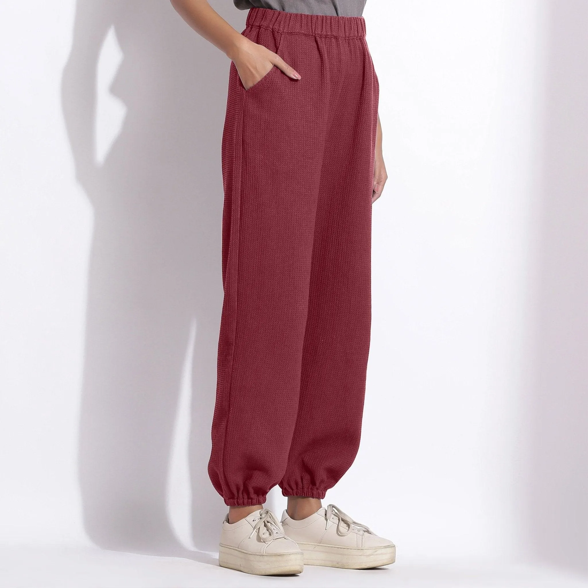 Barn Red Warm Cotton Waffle High-Rise Jogger Pant