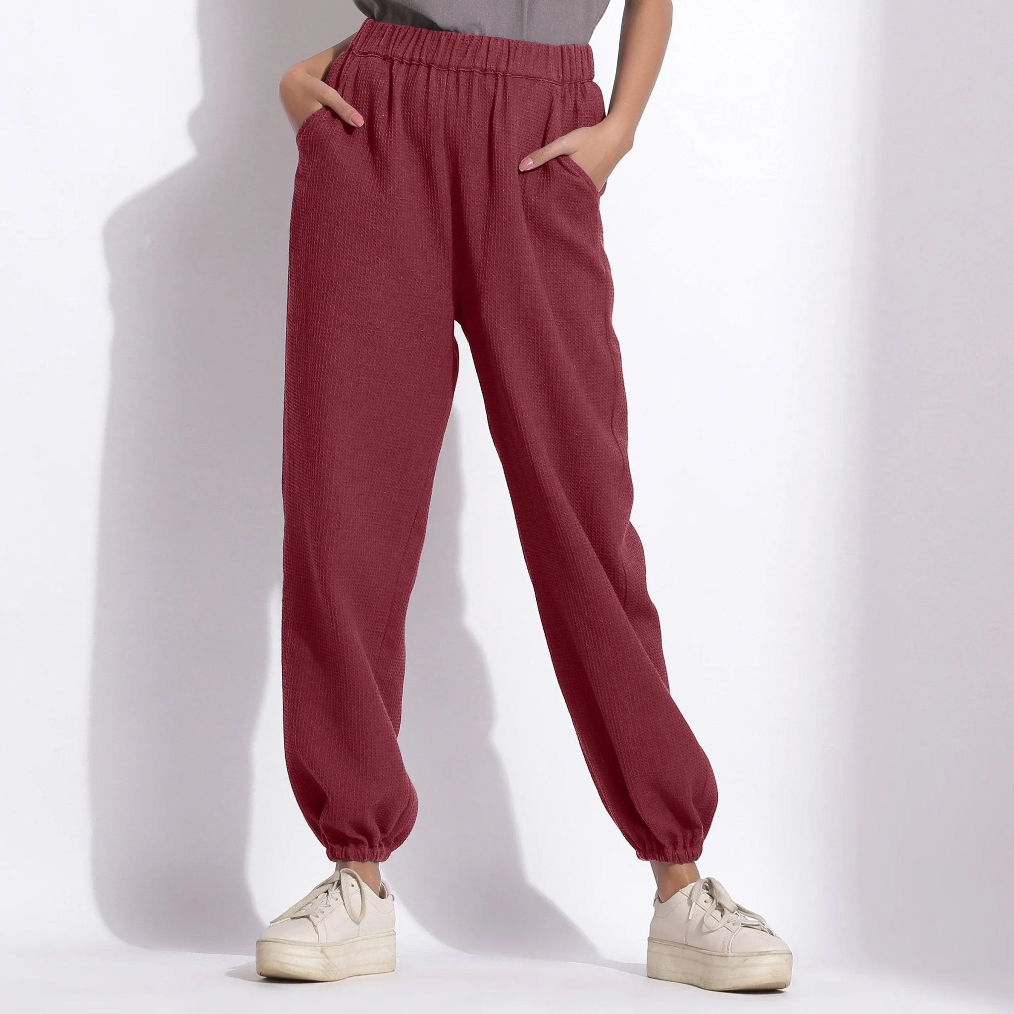 Barn Red Warm Cotton Waffle High-Rise Jogger Pant