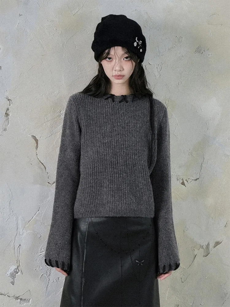 Bell Sleeve Crochet Round Neck Knit Pullover【s0000004410】