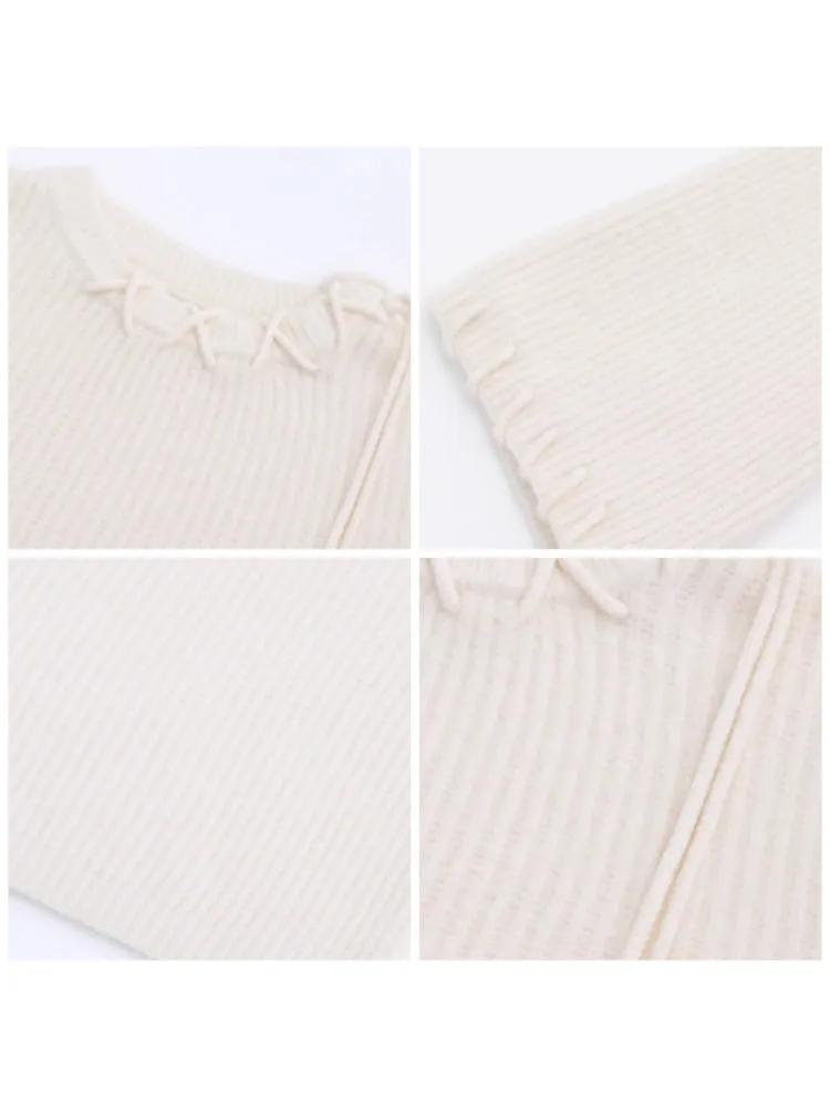 Bell Sleeve Crochet Round Neck Knit Pullover【s0000004410】