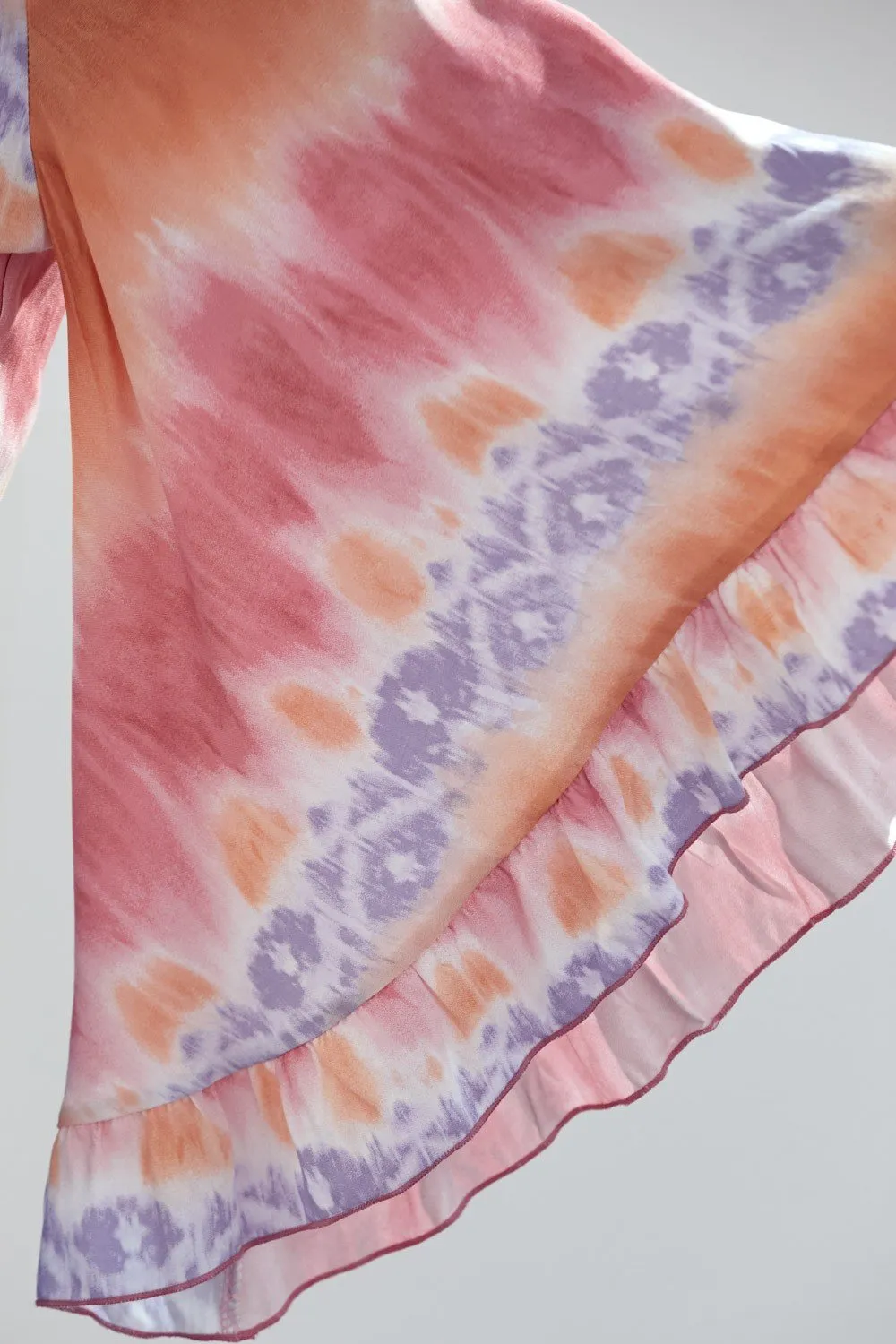 Bell-Sleeve Tie-Dye Crop Top with Flowy Sleeves