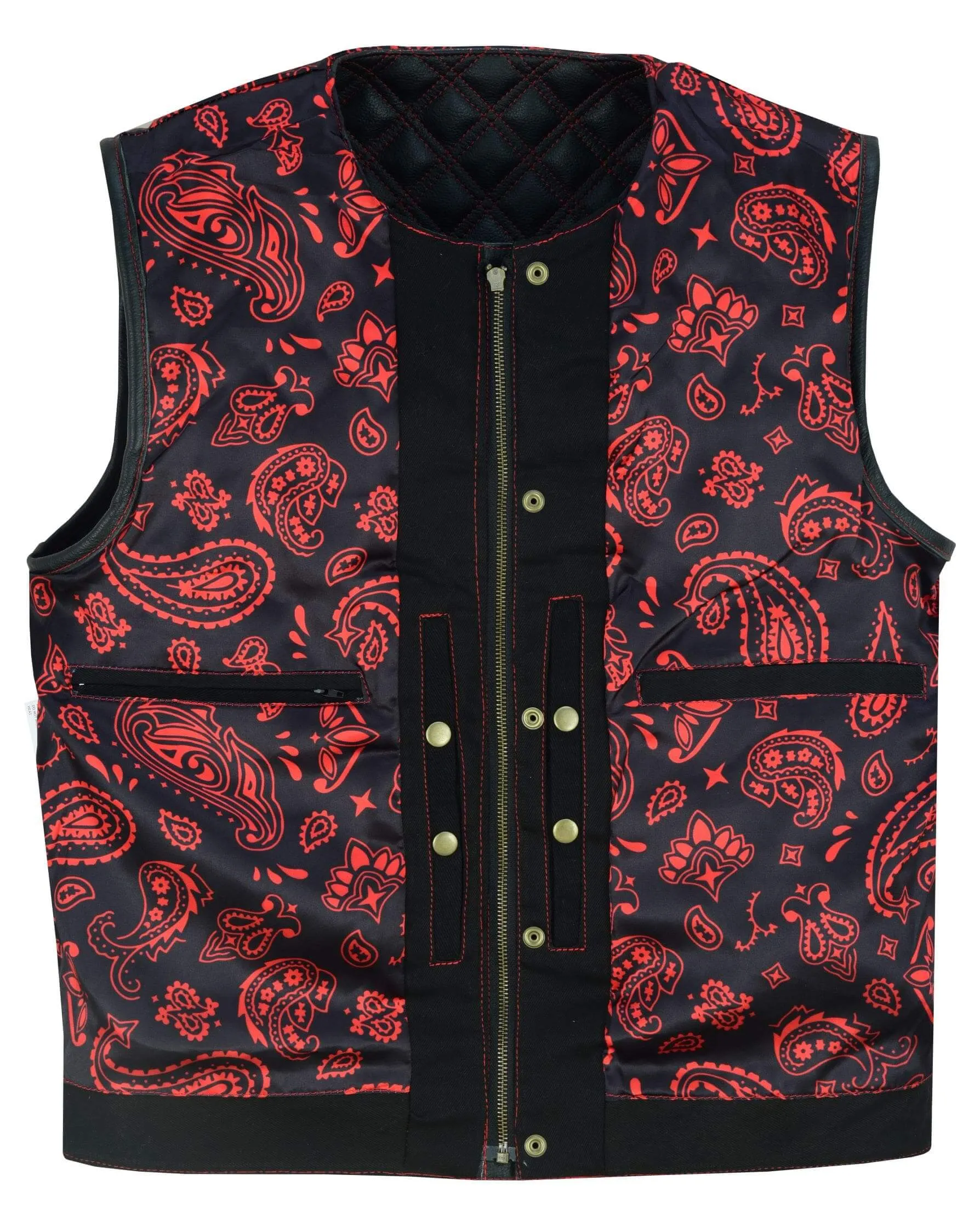 Biker Vest Red Stiches Men's Motorcycle SOA Vest Red Thread Club Vest