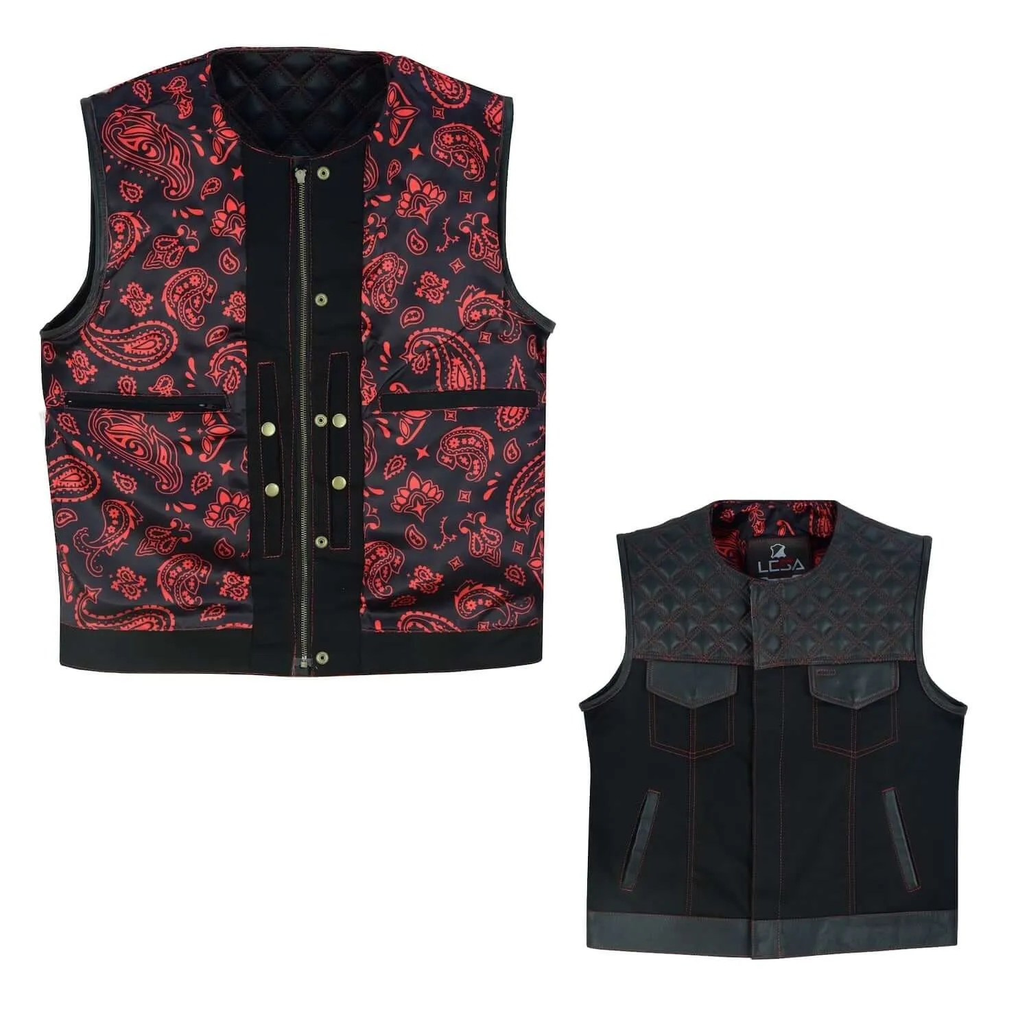 Biker Vest Red Stiches Men's Motorcycle SOA Vest Red Thread Club Vest