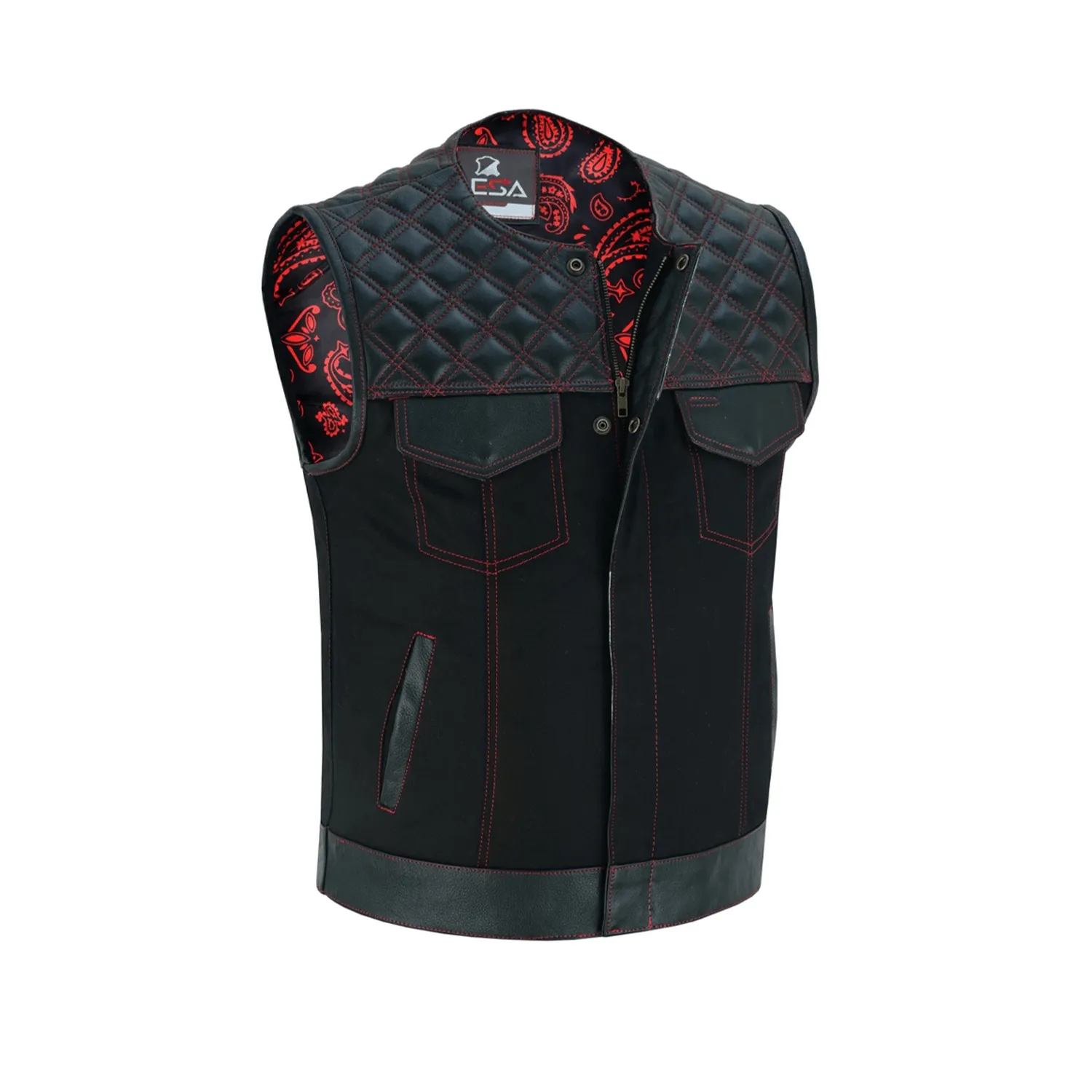 Biker Vest Red Stiches Men's Motorcycle SOA Vest Red Thread Club Vest