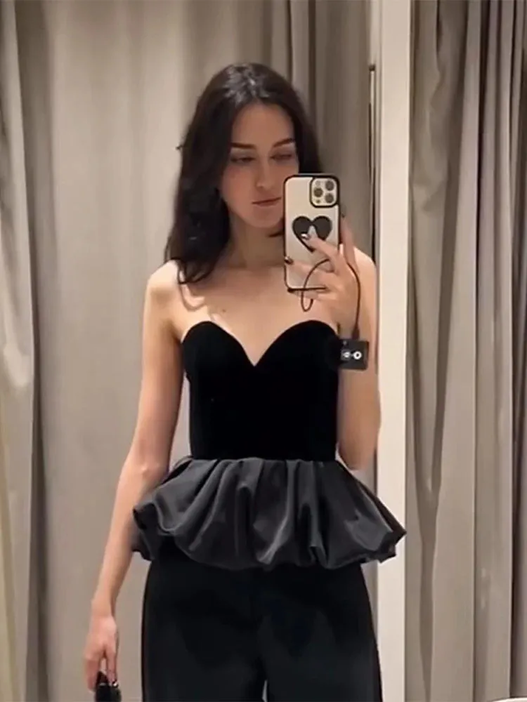 Black Velvet Peplum Tube Top – Night Out Essential