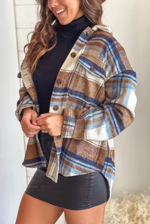 Blue Oversized Flannel Plaid Jacket