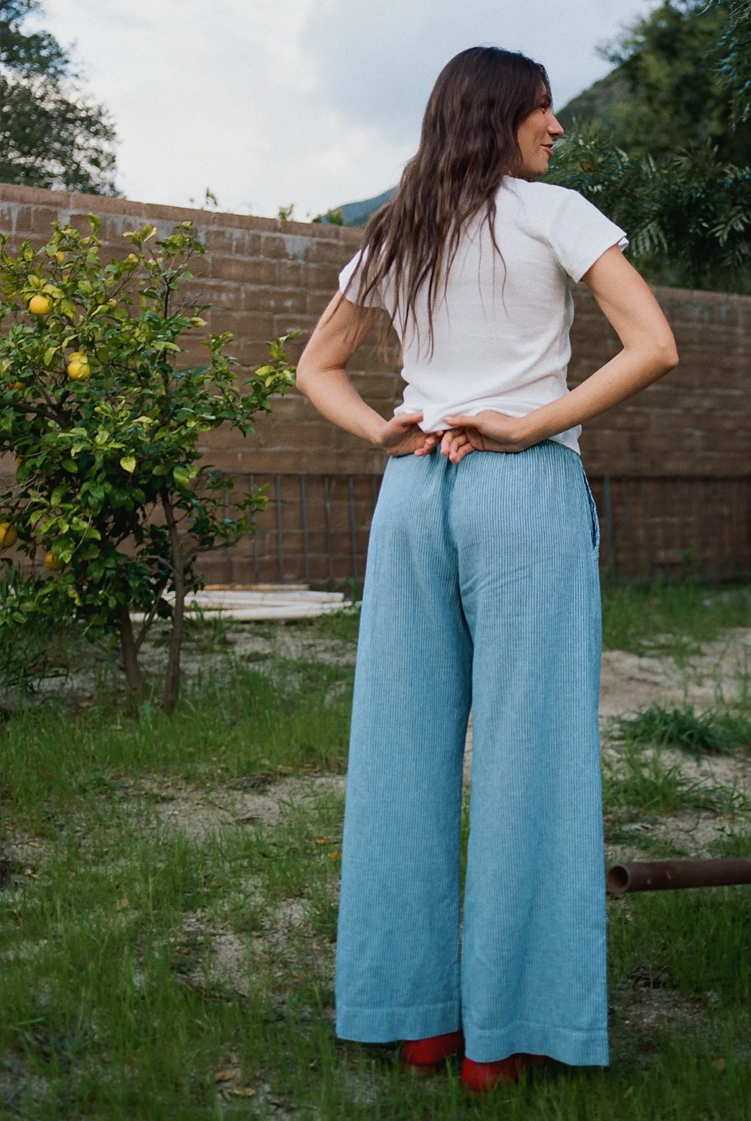 Blue Washed Stripe Trouser