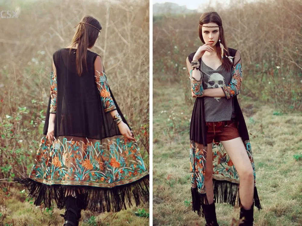 Bohemian Flower Embroidery Chiffon Cardigan