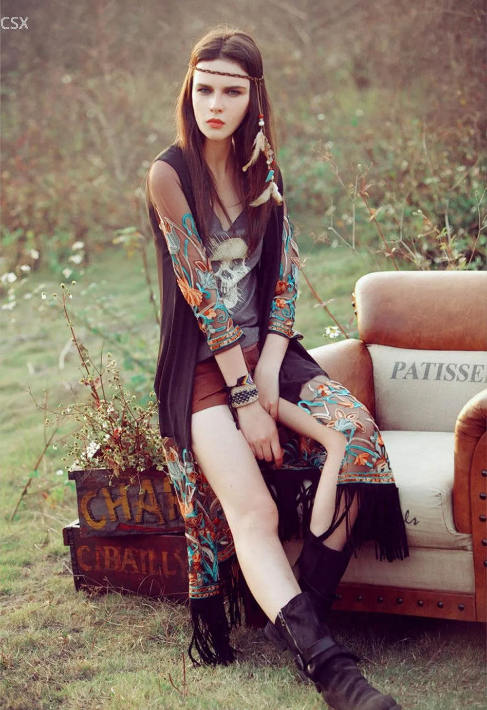 Bohemian Flower Embroidery Chiffon Cardigan