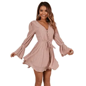 Bohemian Style Sexy Women's Polka Dot Print Long Sleeve Summer Dress