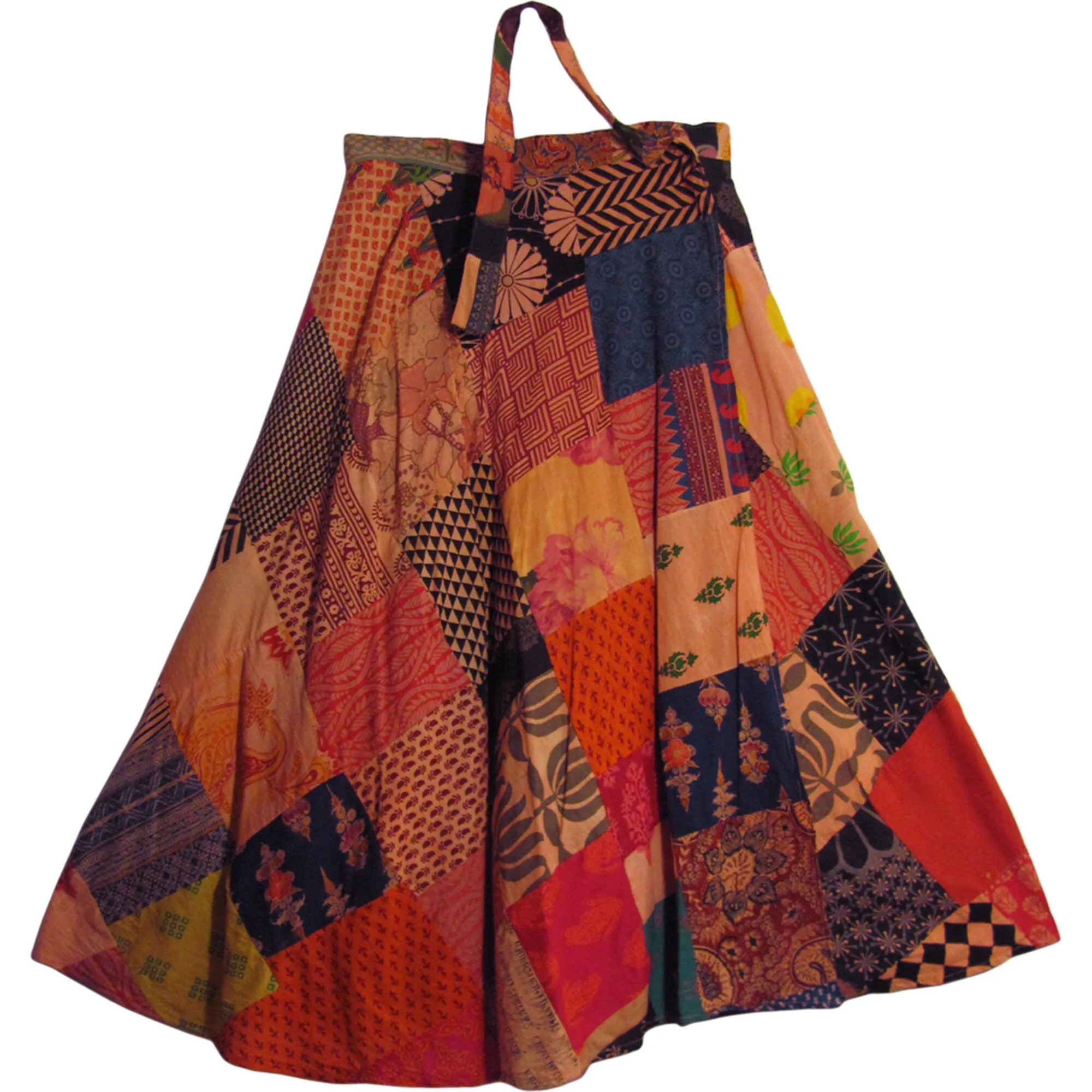 Bohemian Vintage Ethnic Fair Trade Recycled Pure Cotton Handmade Patchwork Layered Wrap Around Maxi Long Skirt