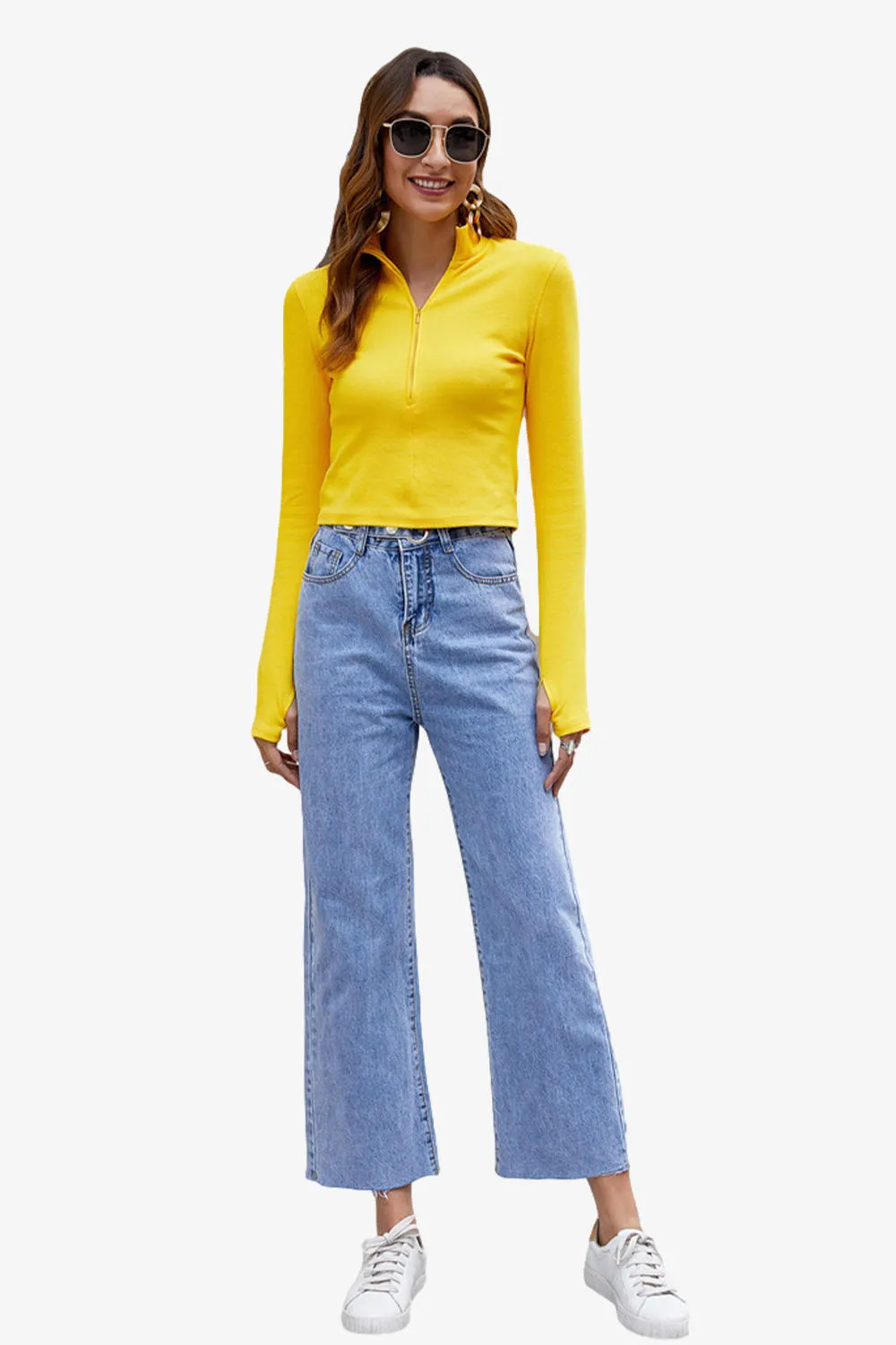 Button Up Denim Wide Leg Jeans