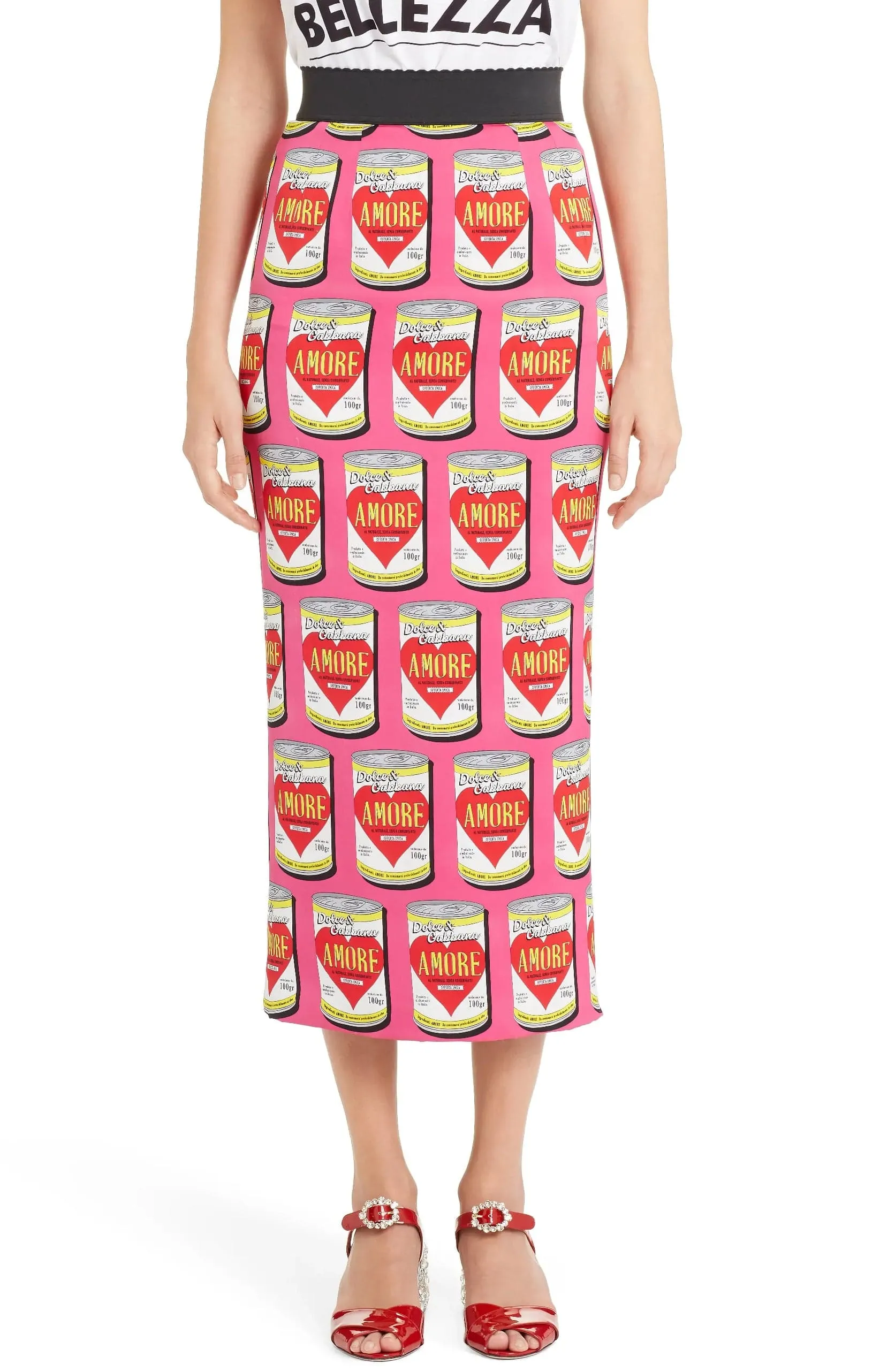 Can Print Silk Blend Charmeuse Pencil Skirt