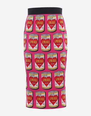 Can Print Silk Blend Charmeuse Pencil Skirt