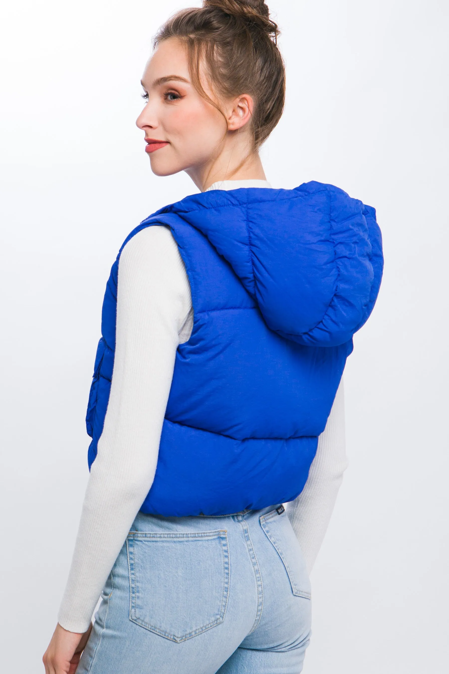 Cargo Hooded Puffer Vest - Azure