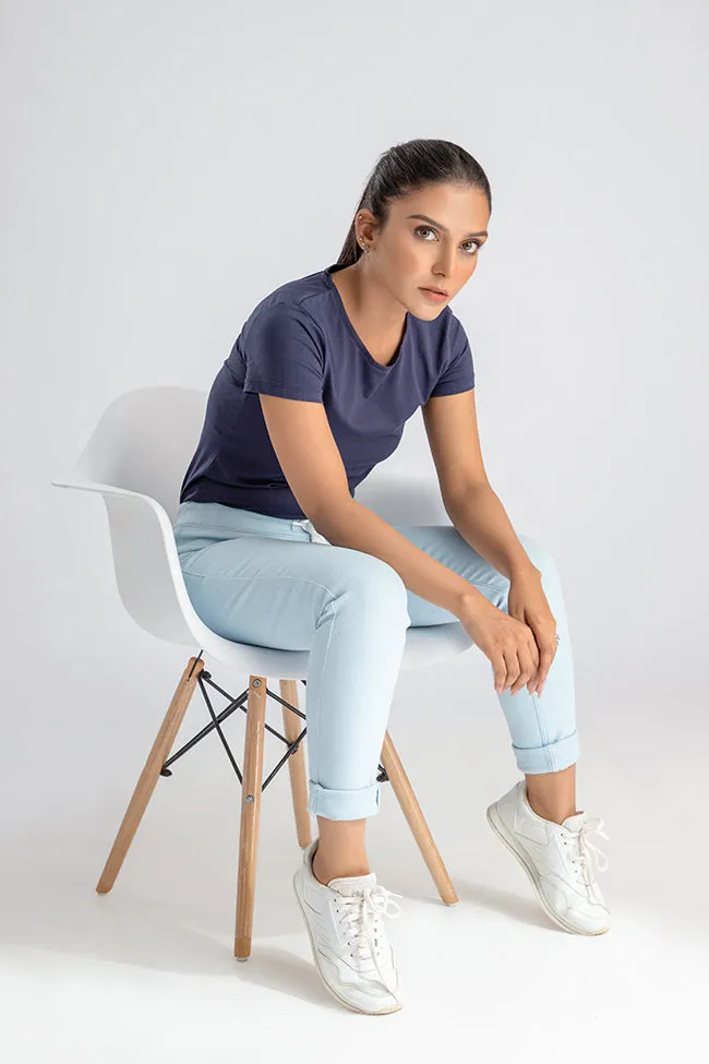 Casual Denim Jeggings - Pastel Blue