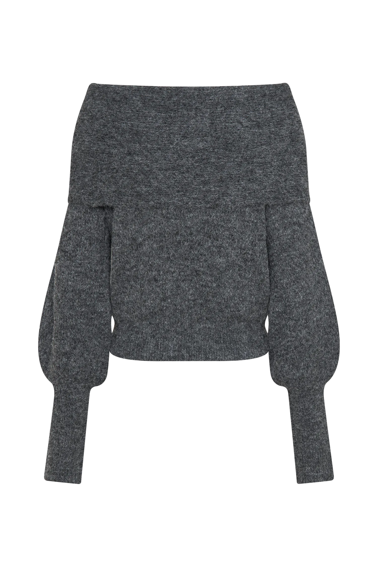 Charlotte Off Shoulder Knit Long Sleeve Top - Charcoal Marle