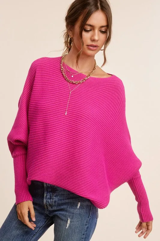 Chic Pink Dolman Sleeve Off Shoulder Mae Sweater