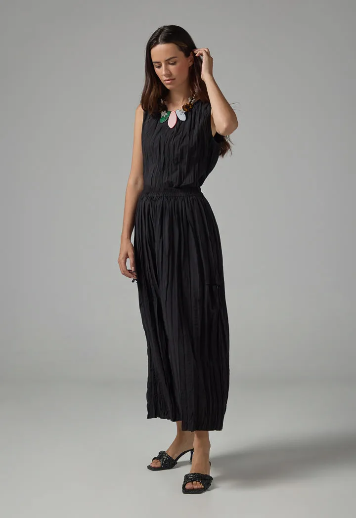 Choice Wide Leg Pleated Solid Culottes Black