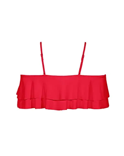 Classic Smooth Folded Off Shoulder Swim Top-Red