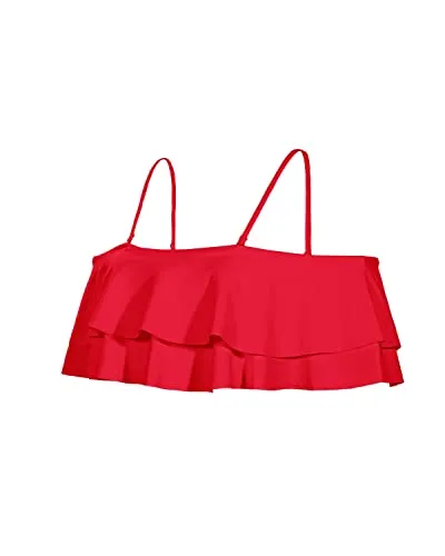 Classic Smooth Folded Off Shoulder Swim Top-Red