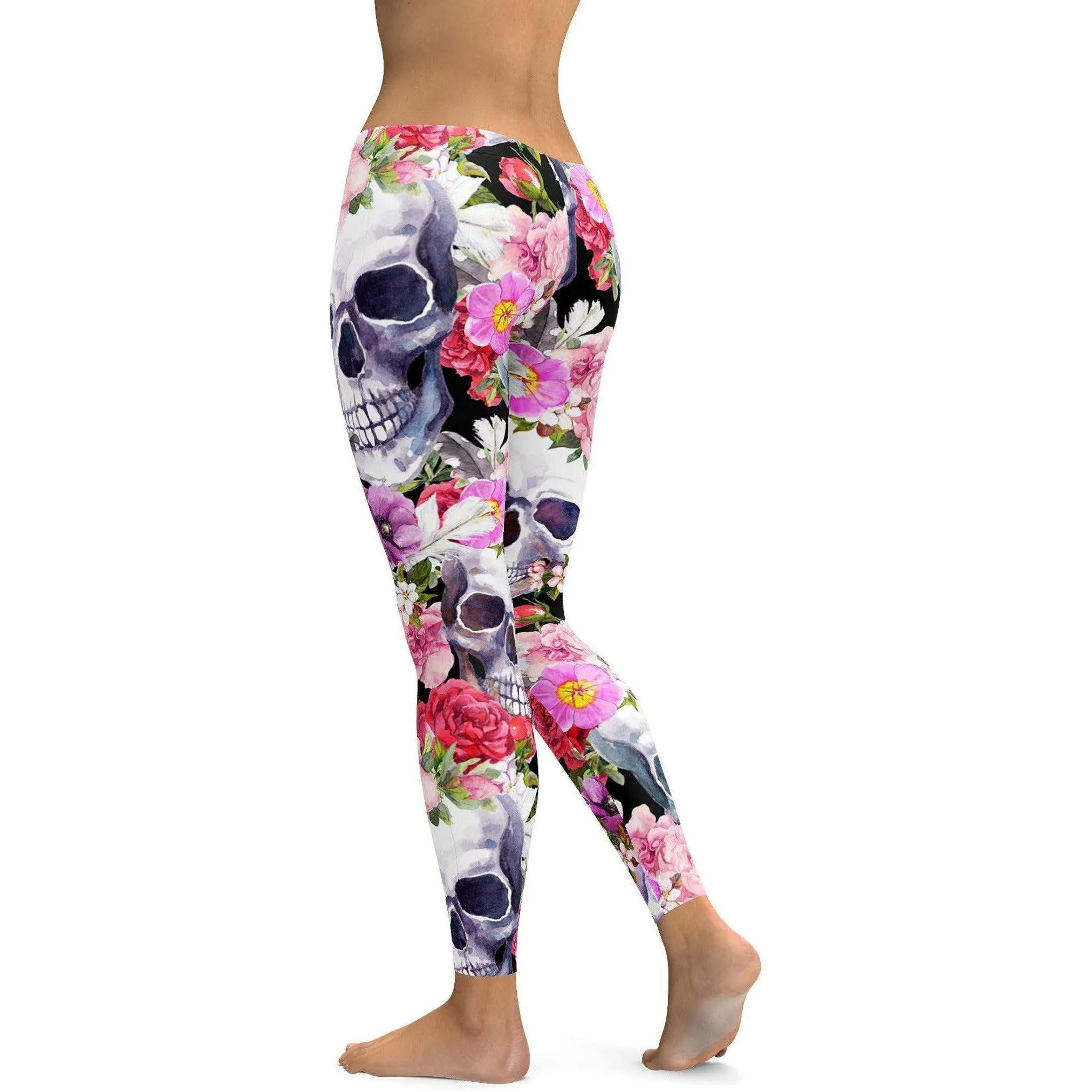 Colorful Floral Skull Leggings