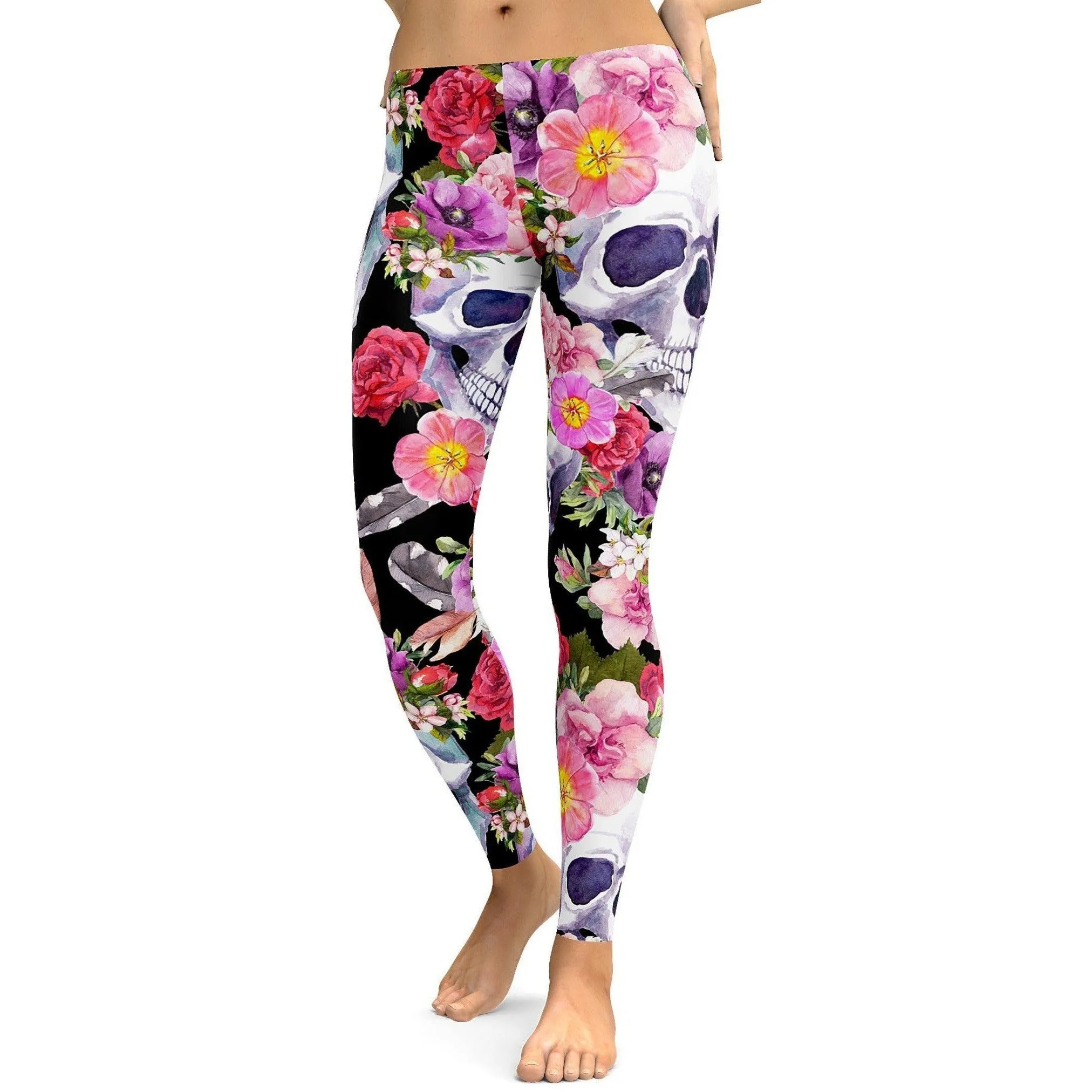 Colorful Floral Skull Leggings