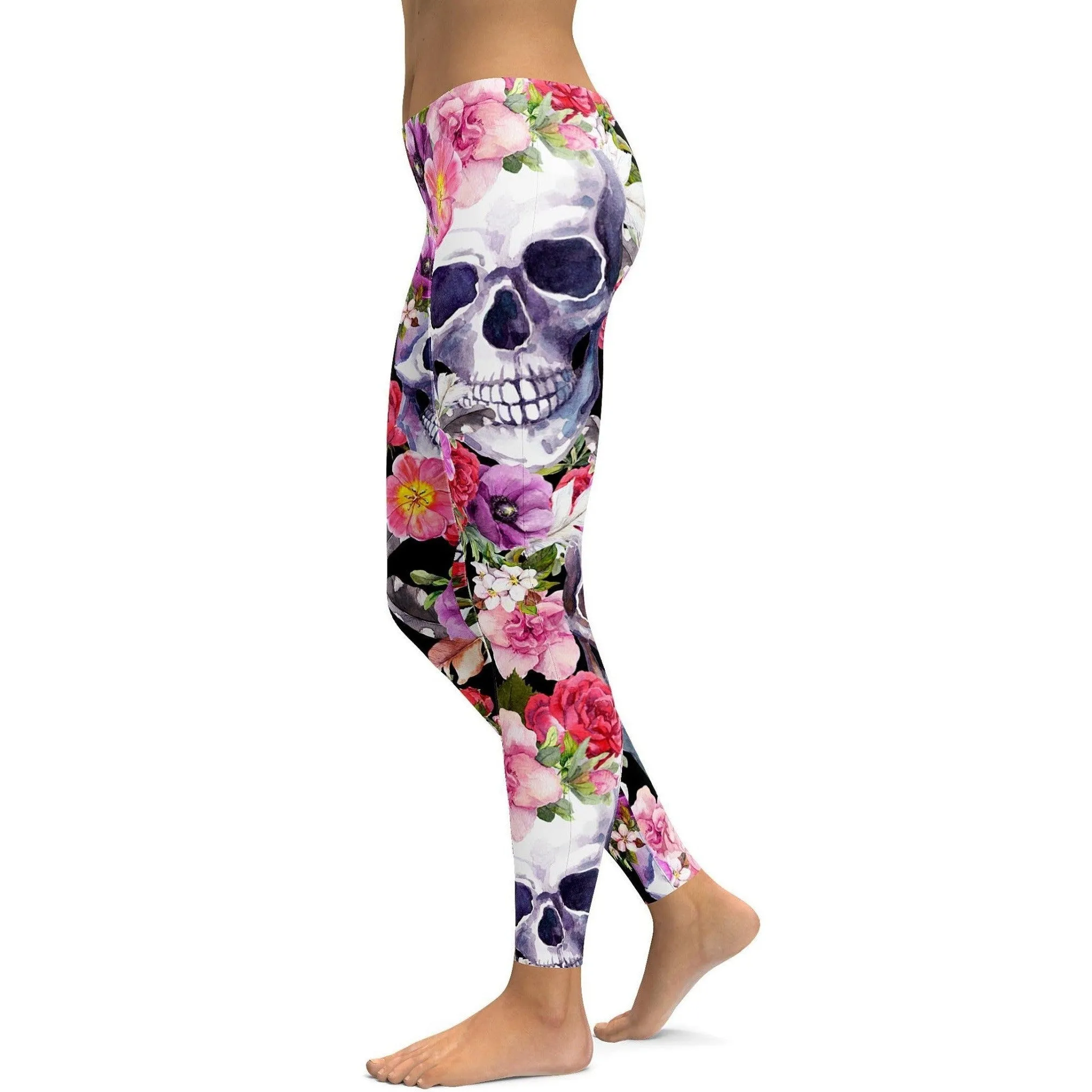 Colorful Floral Skull Leggings