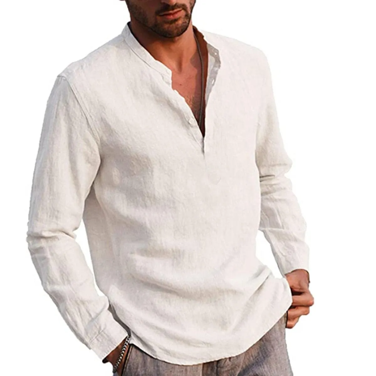 Cotton Stand Collar Shirt