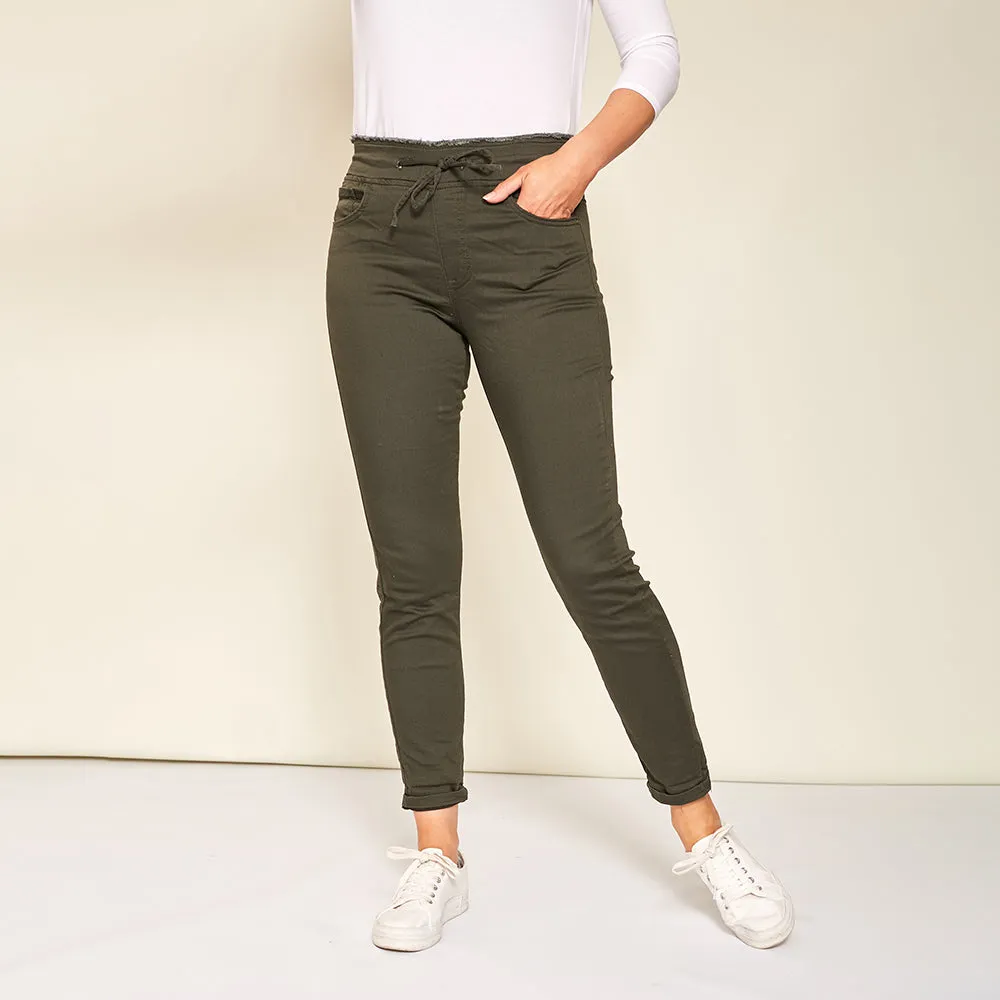 Dana Drawstring Classic Jeggings (Khaki)