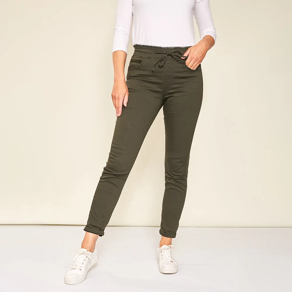 Dana Drawstring Classic Jeggings (Khaki)