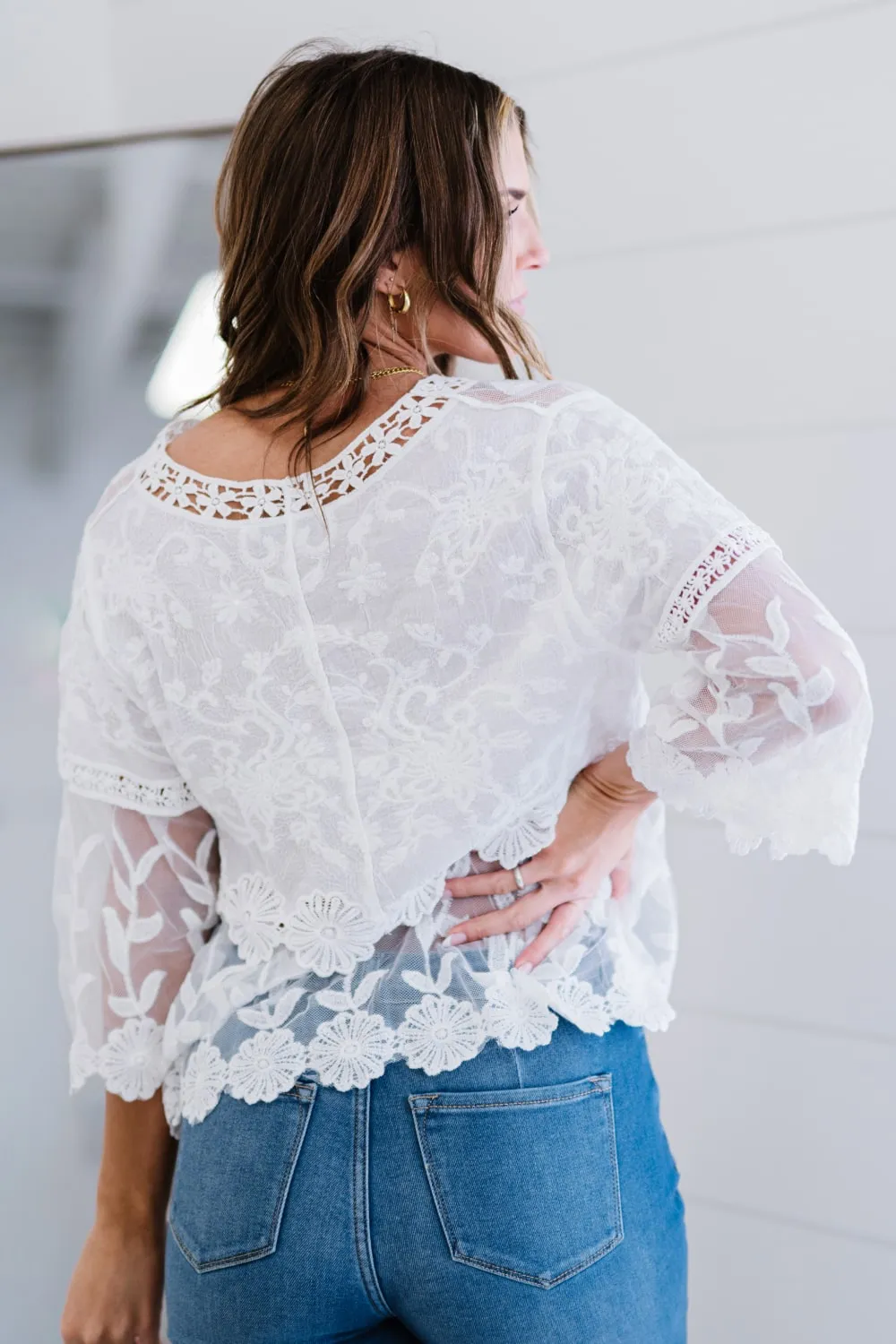 Davi & Dani Lace Oasis Full Size Run Bell Sleeve Top