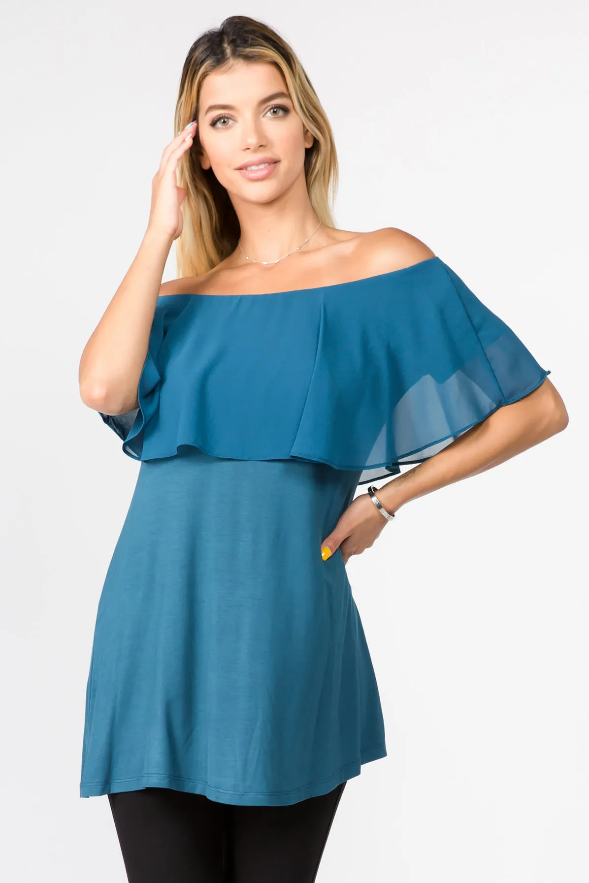 Effortlessly Chic Chiffon Off The Shoulder Tunic Top