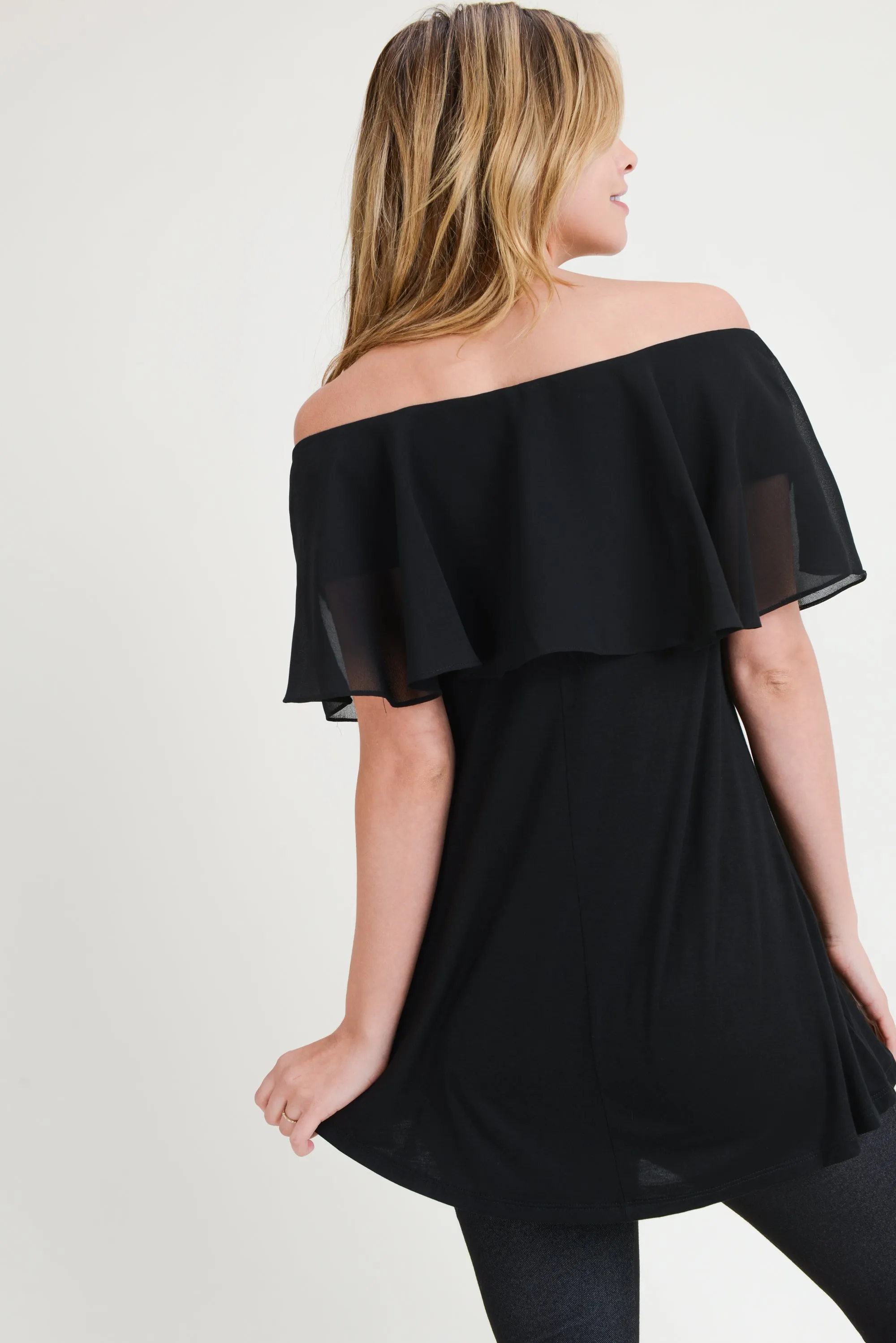 Effortlessly Chic Chiffon Off The Shoulder Tunic Top