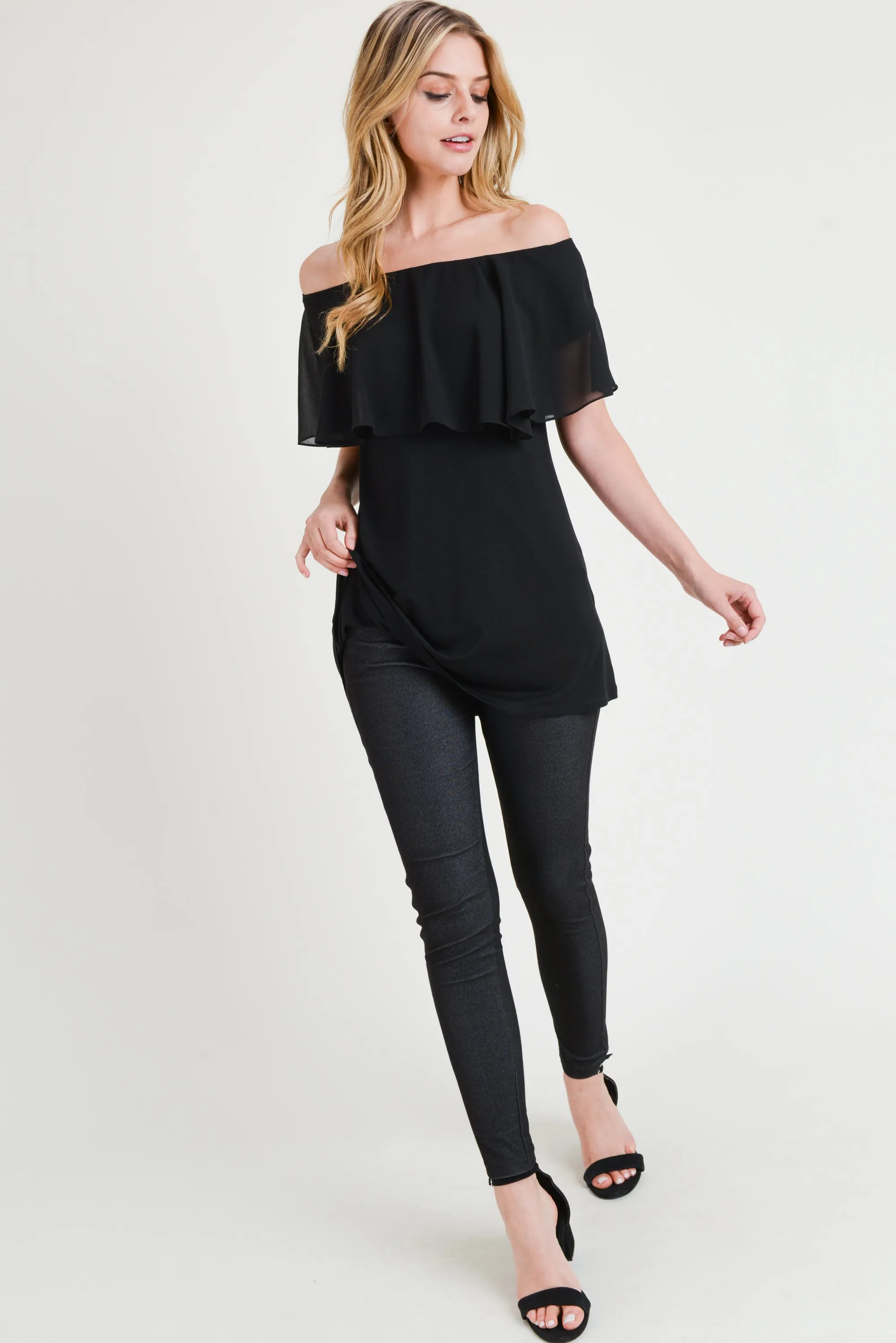 Effortlessly Chic Chiffon Off The Shoulder Tunic Top