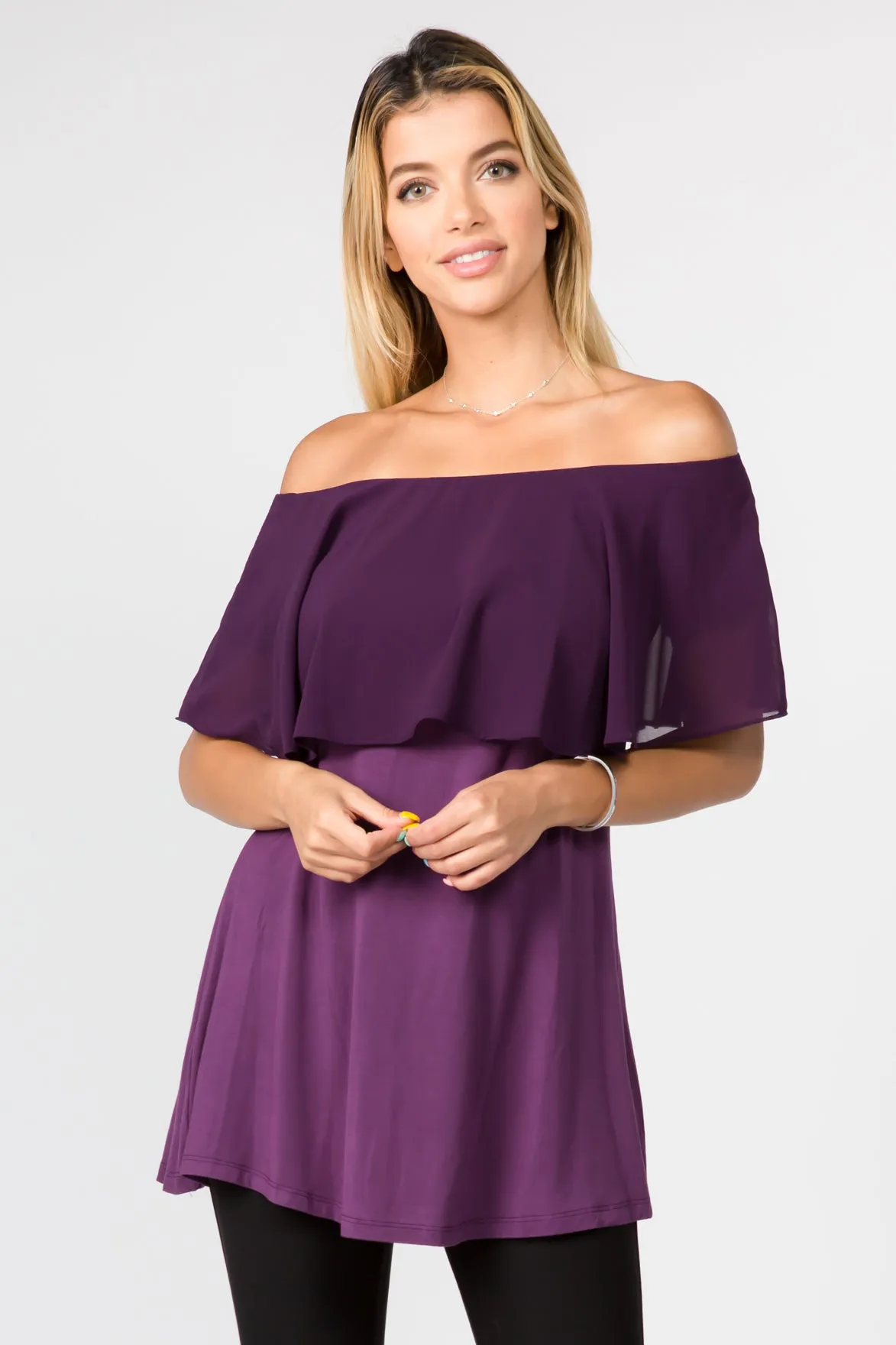 Effortlessly Chic Chiffon Off The Shoulder Tunic Top