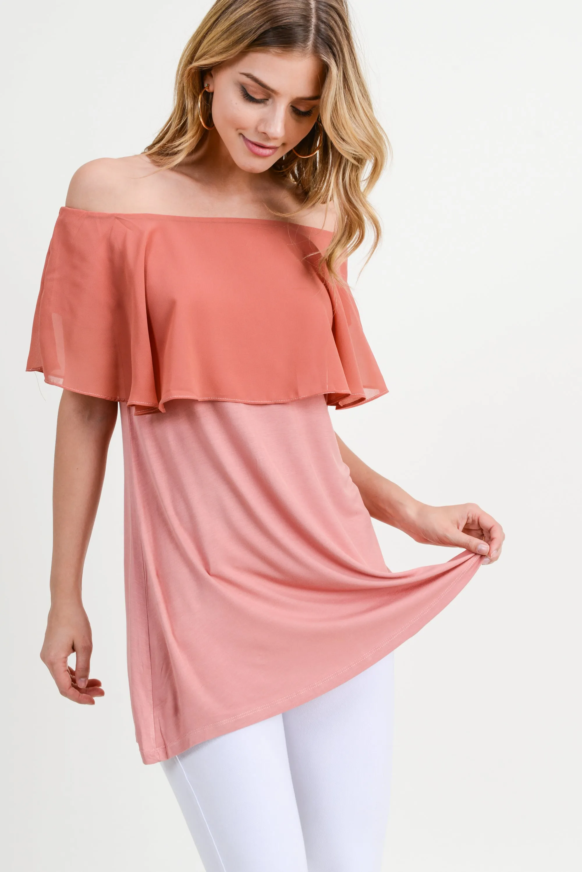 Effortlessly Chic Chiffon Off The Shoulder Tunic Top