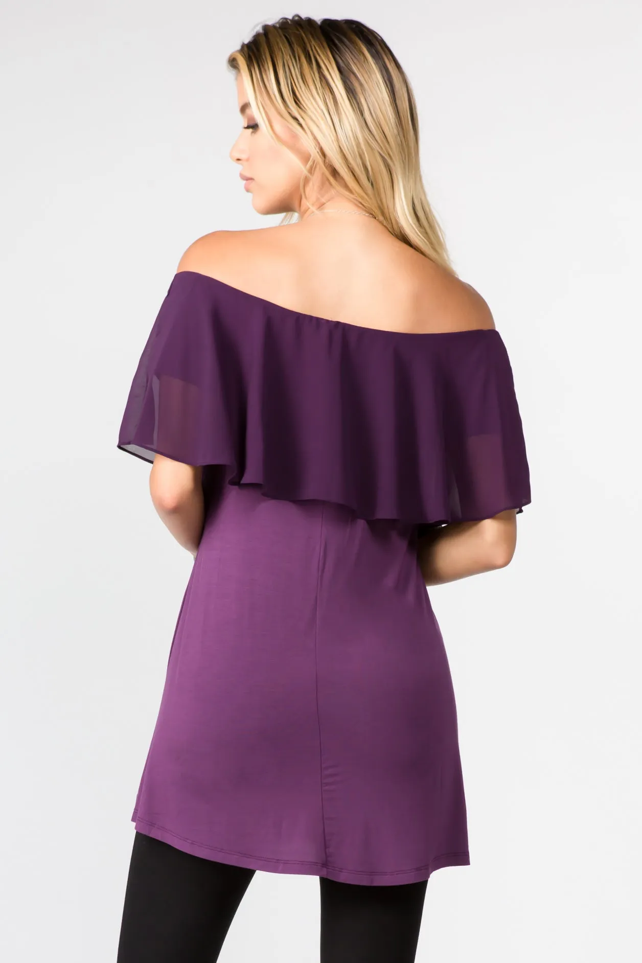 Effortlessly Chic Chiffon Off The Shoulder Tunic Top