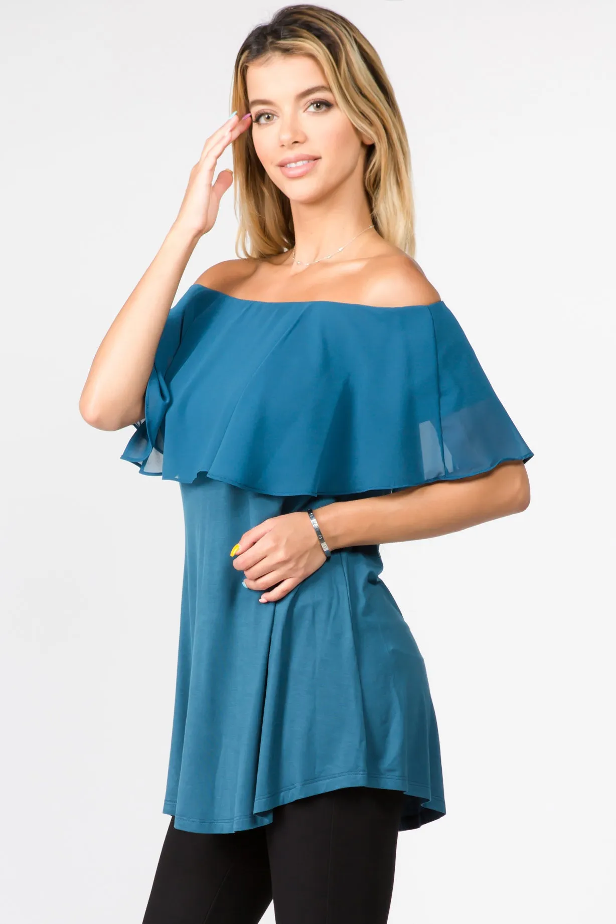 Effortlessly Chic Chiffon Off The Shoulder Tunic Top