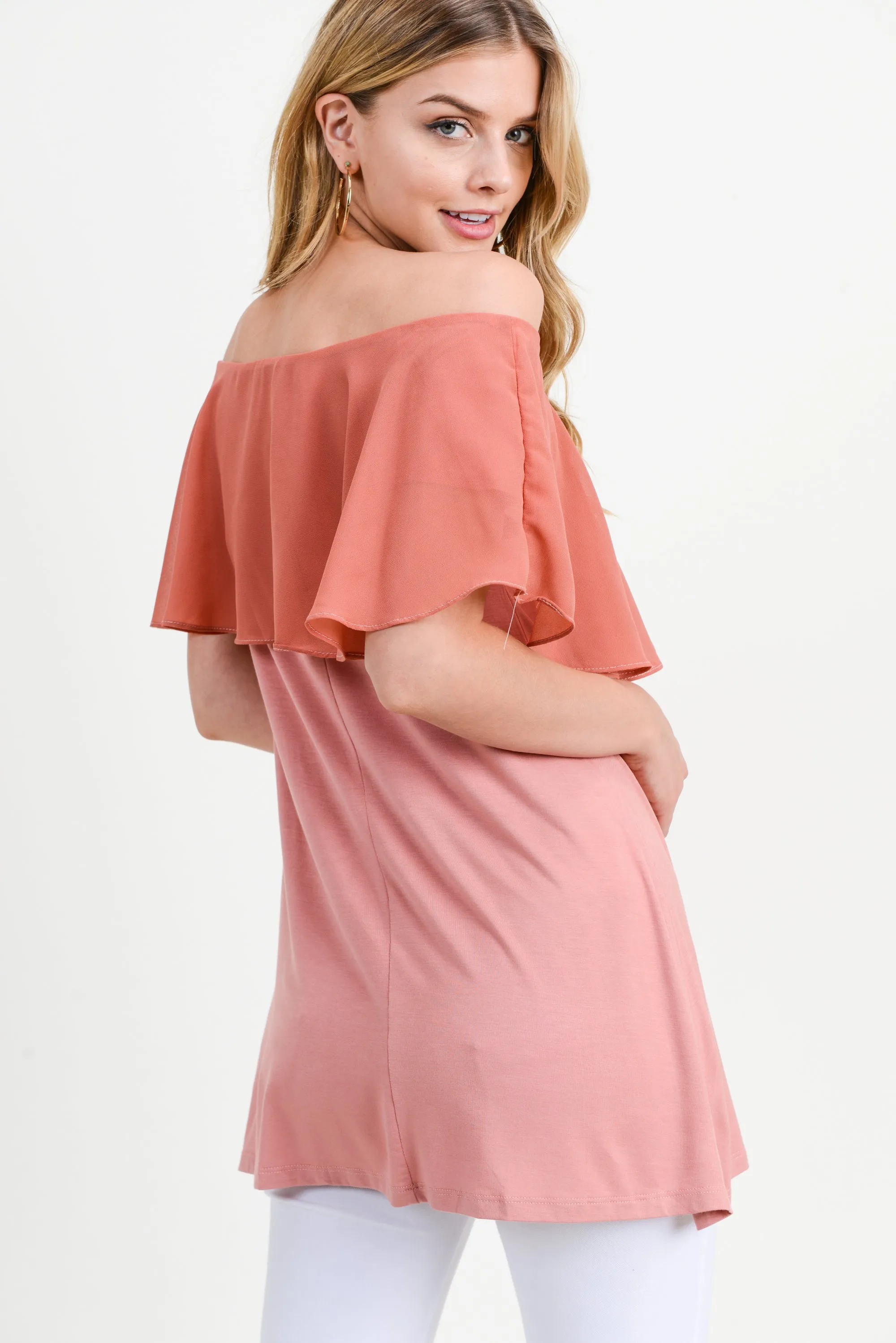 Effortlessly Chic Chiffon Off The Shoulder Tunic Top