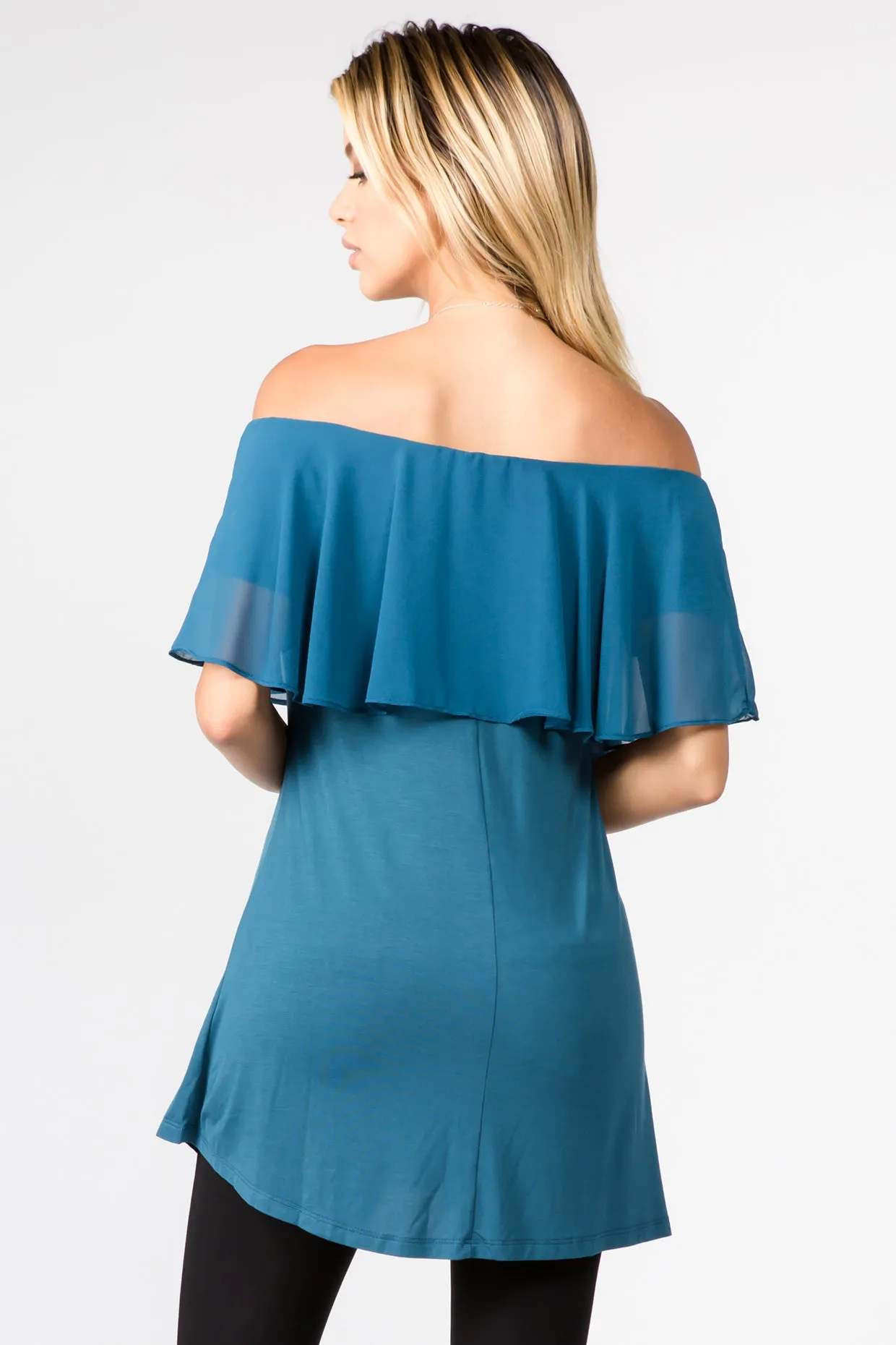 Effortlessly Chic Chiffon Off The Shoulder Tunic Top