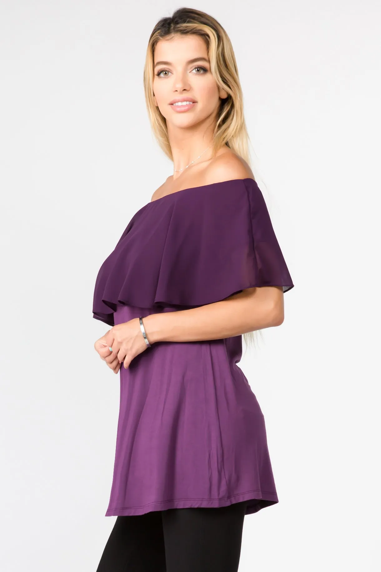 Effortlessly Chic Chiffon Off The Shoulder Tunic Top