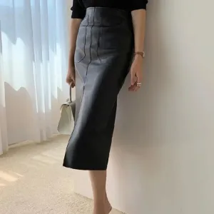 Fashion Slim Long Faux Leather Hip Skirt