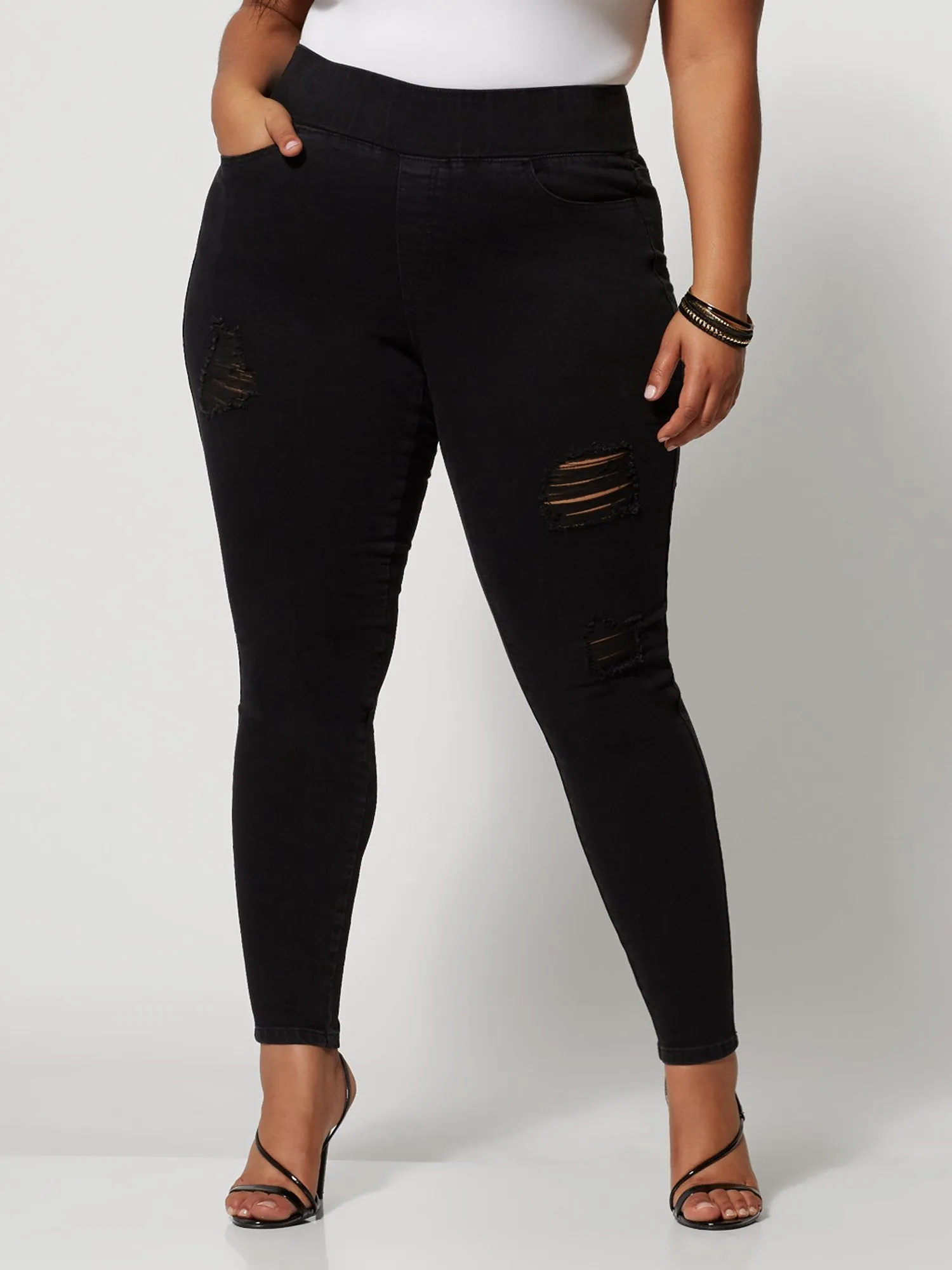 Fashion To Figure - Black High-Rise Destructed Jeggings - Tall Inseam