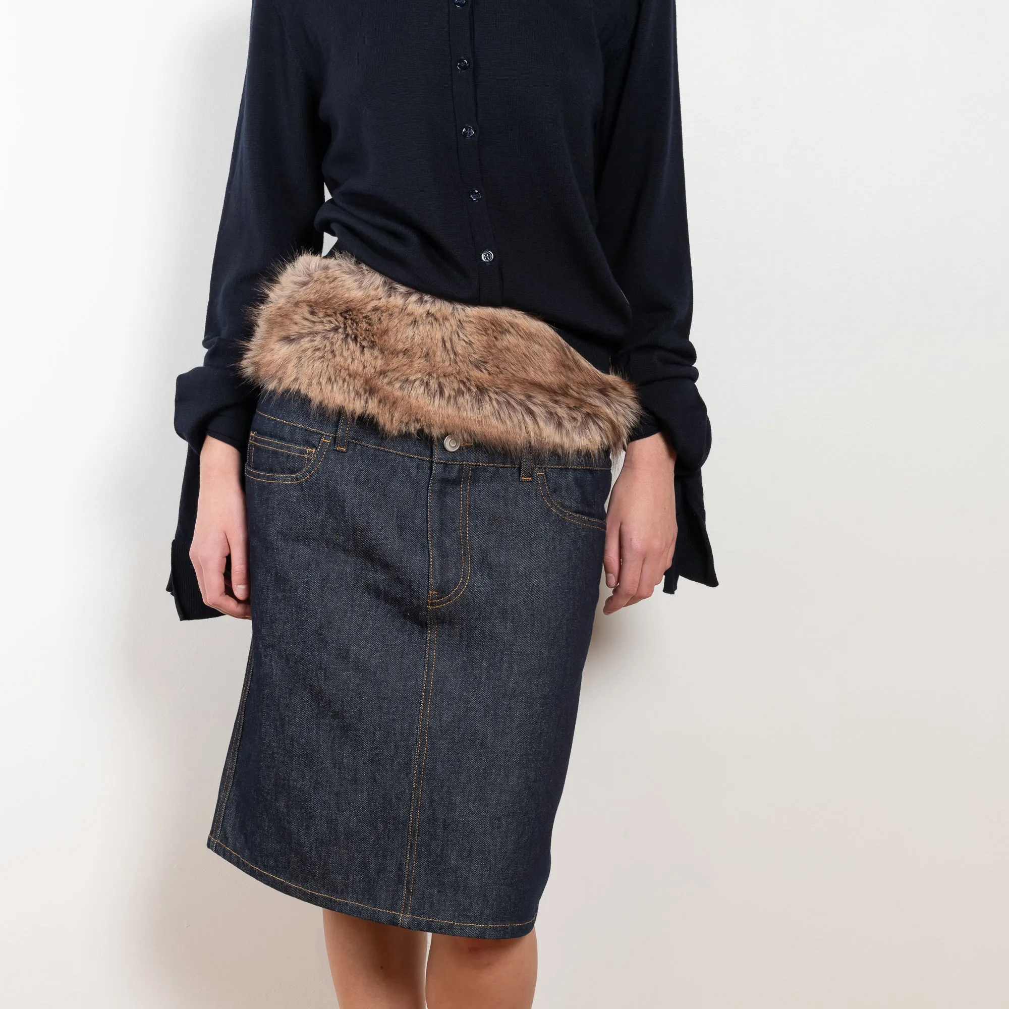 Faux Fur Hybrid Denim Skirt