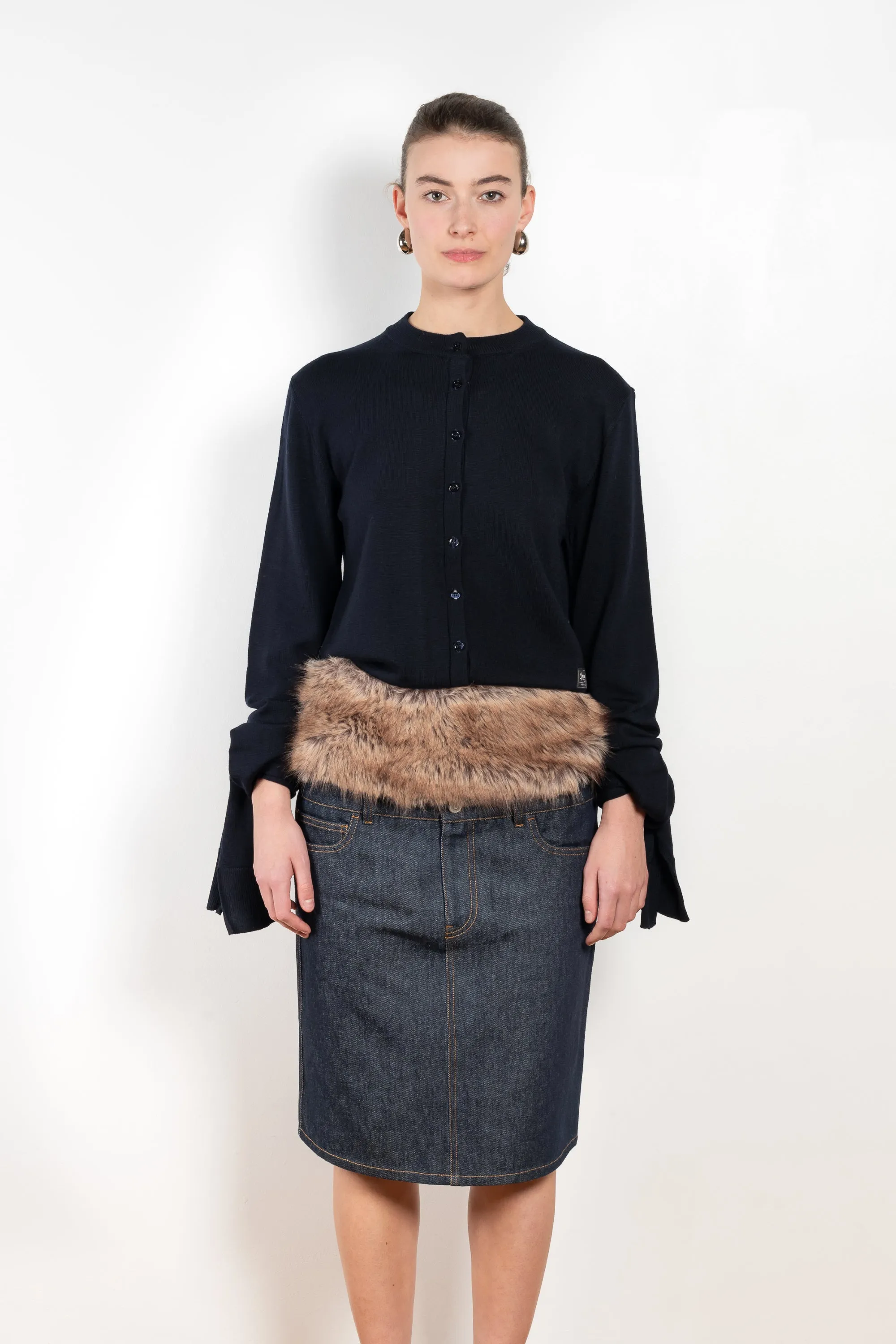 Faux Fur Hybrid Denim Skirt